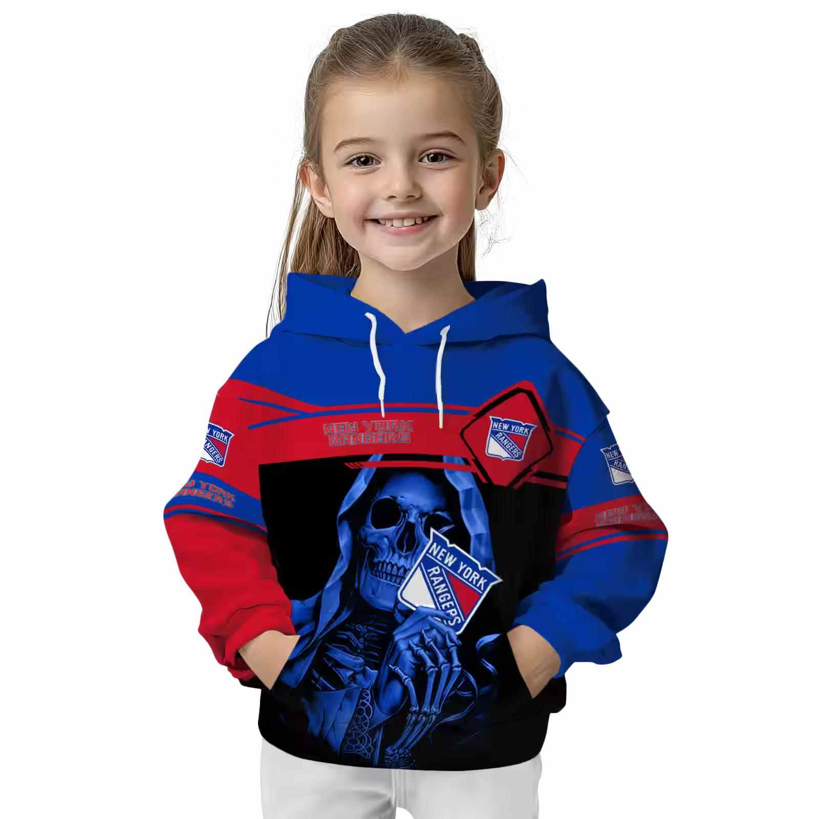 custom new york rangers grim reaper blue black hoodie top rated