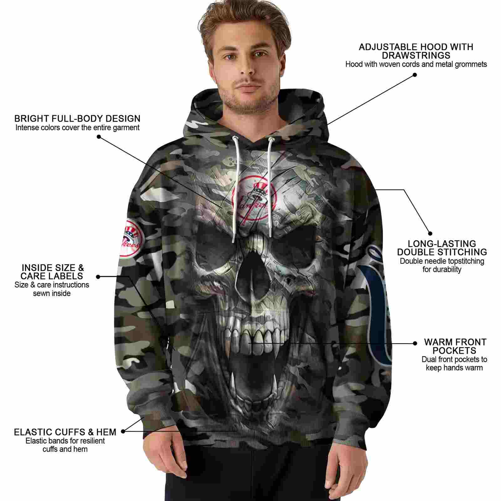 custom new york yankees camo skull hoodie latest model