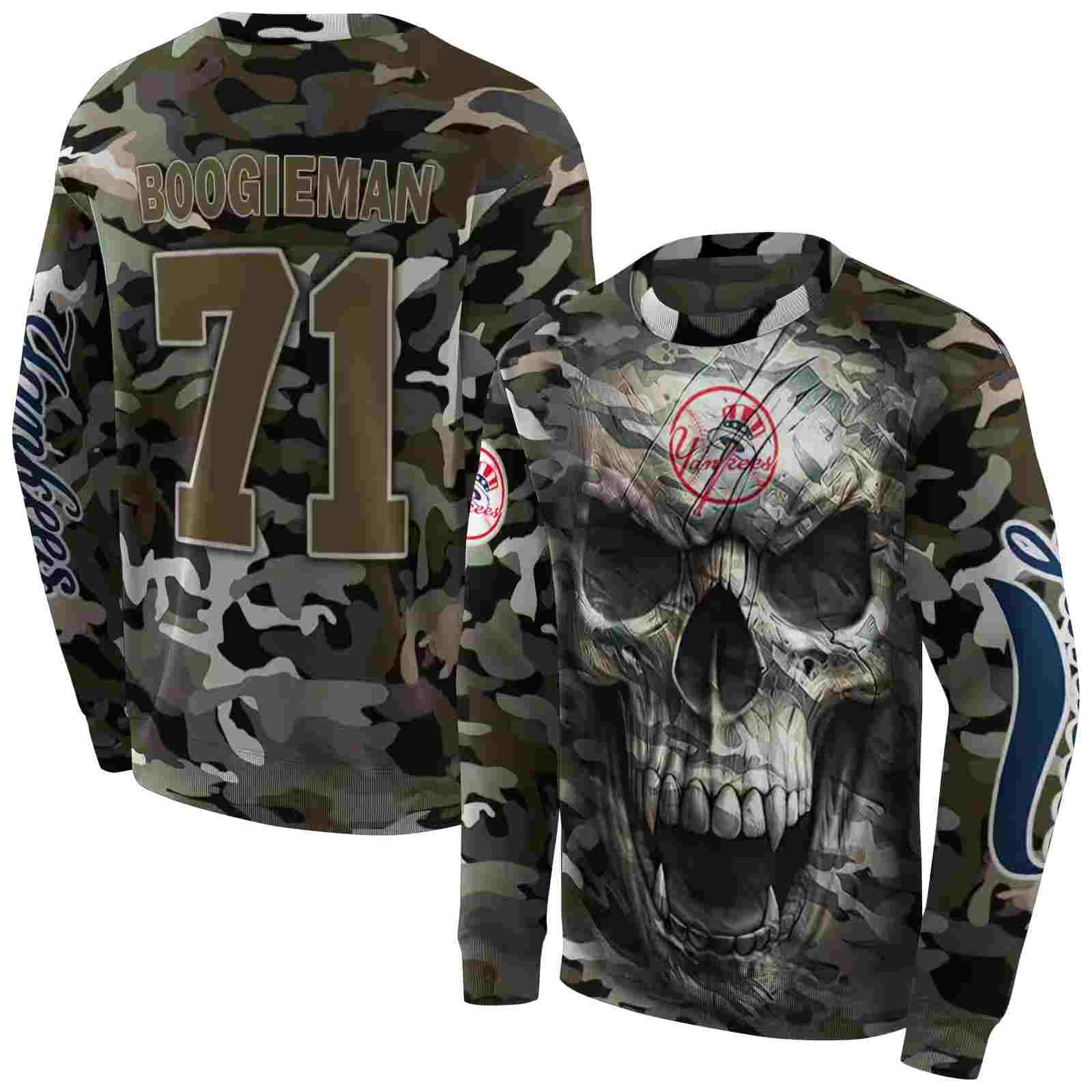 custom new york yankees camo skull hoodie premium grade