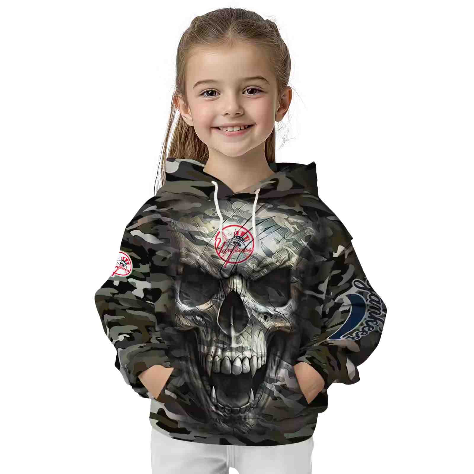 custom new york yankees camo skull hoodie top rated