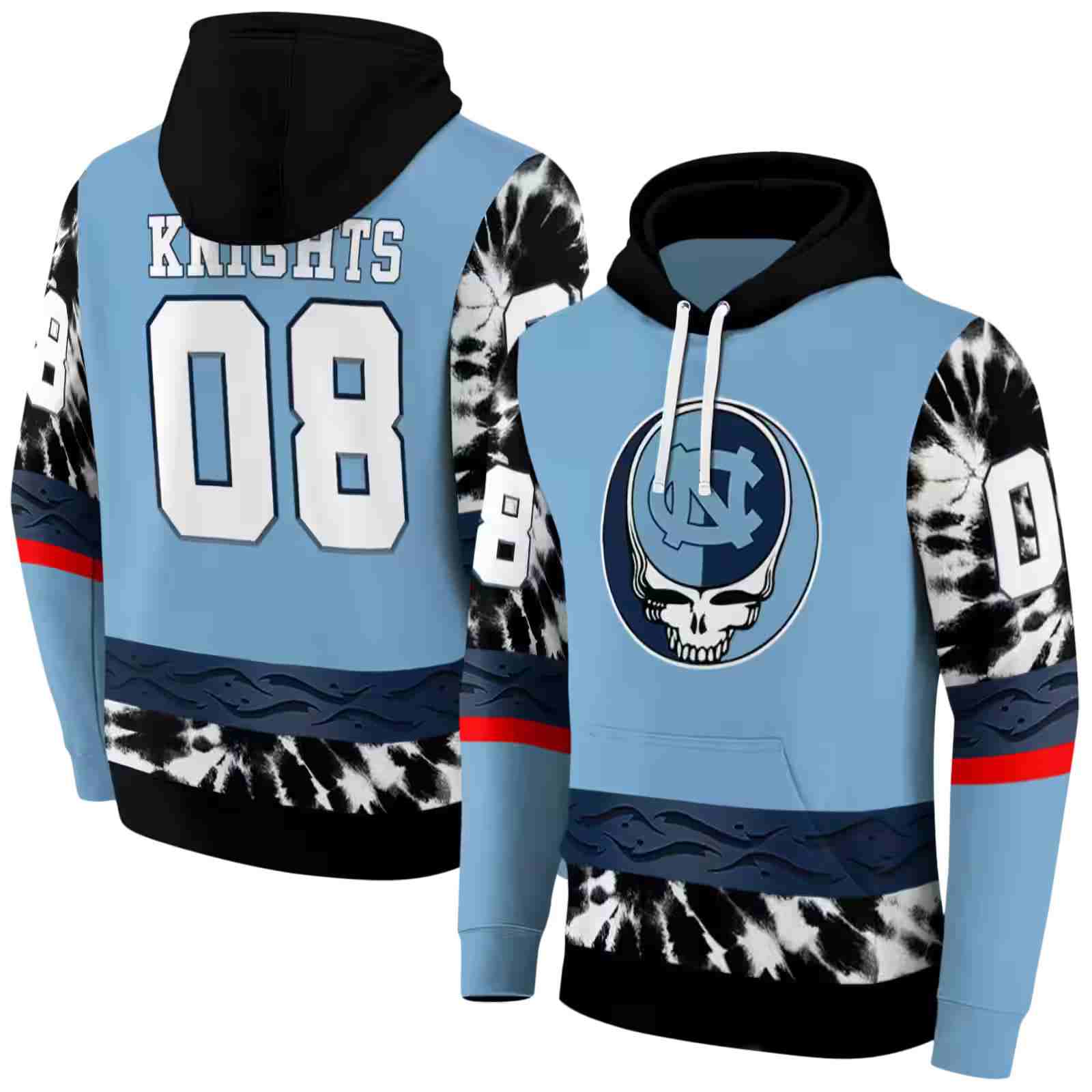 custom north carolina tar heels grateful vibes light blue hoodie fashion forward