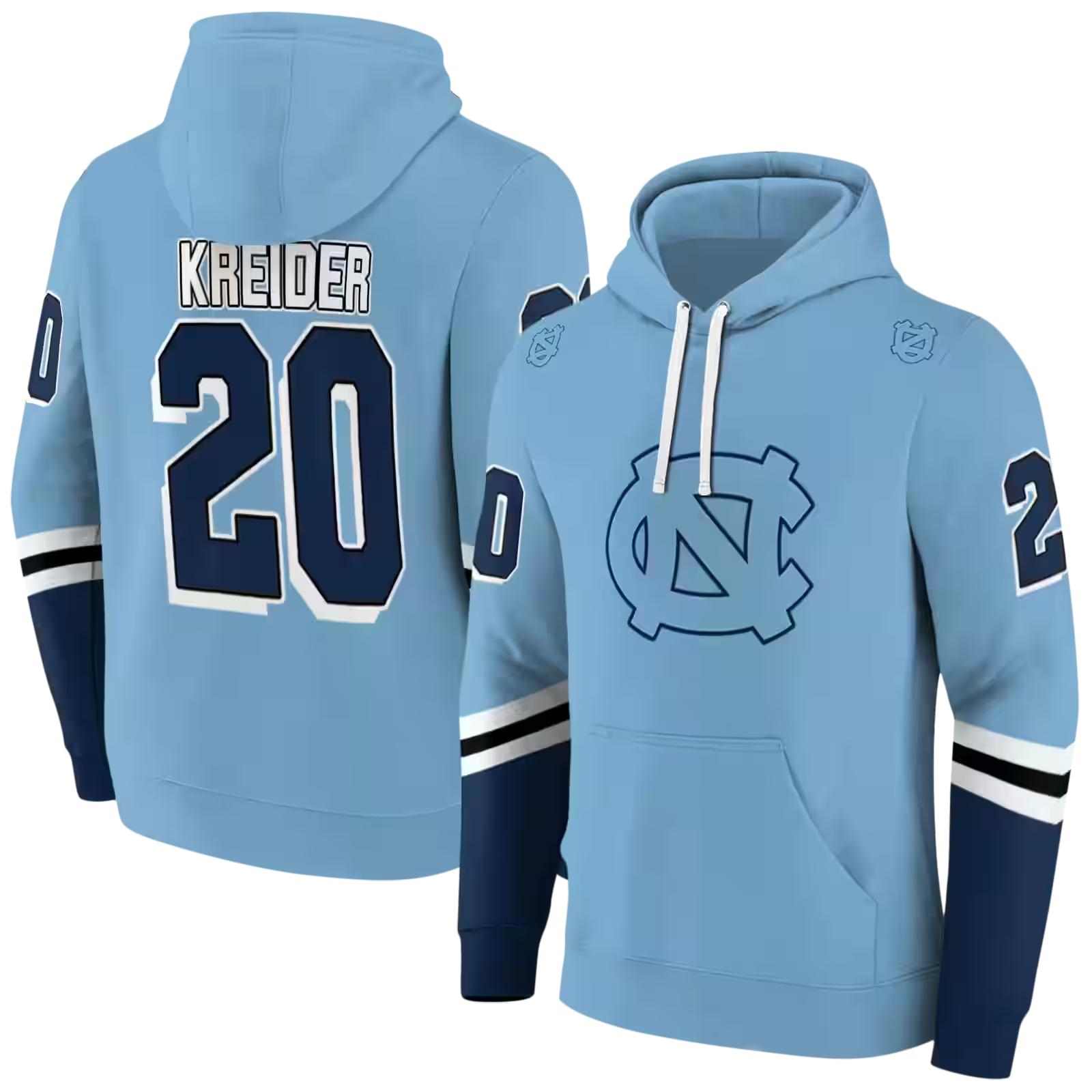 custom north carolina tar heels striped sleeves light blue hoodie fashion forward