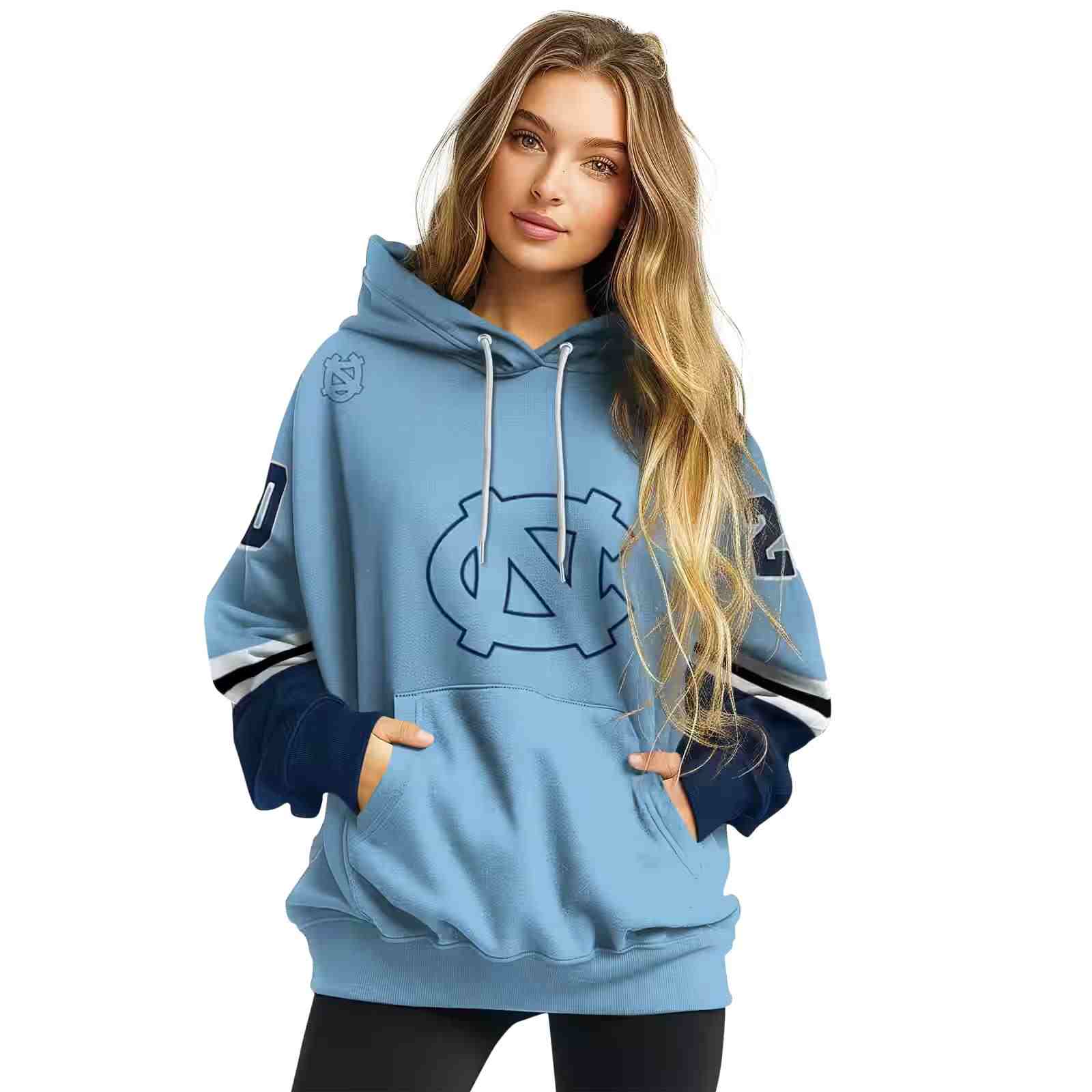 custom north carolina tar heels striped sleeves light blue hoodie high quality