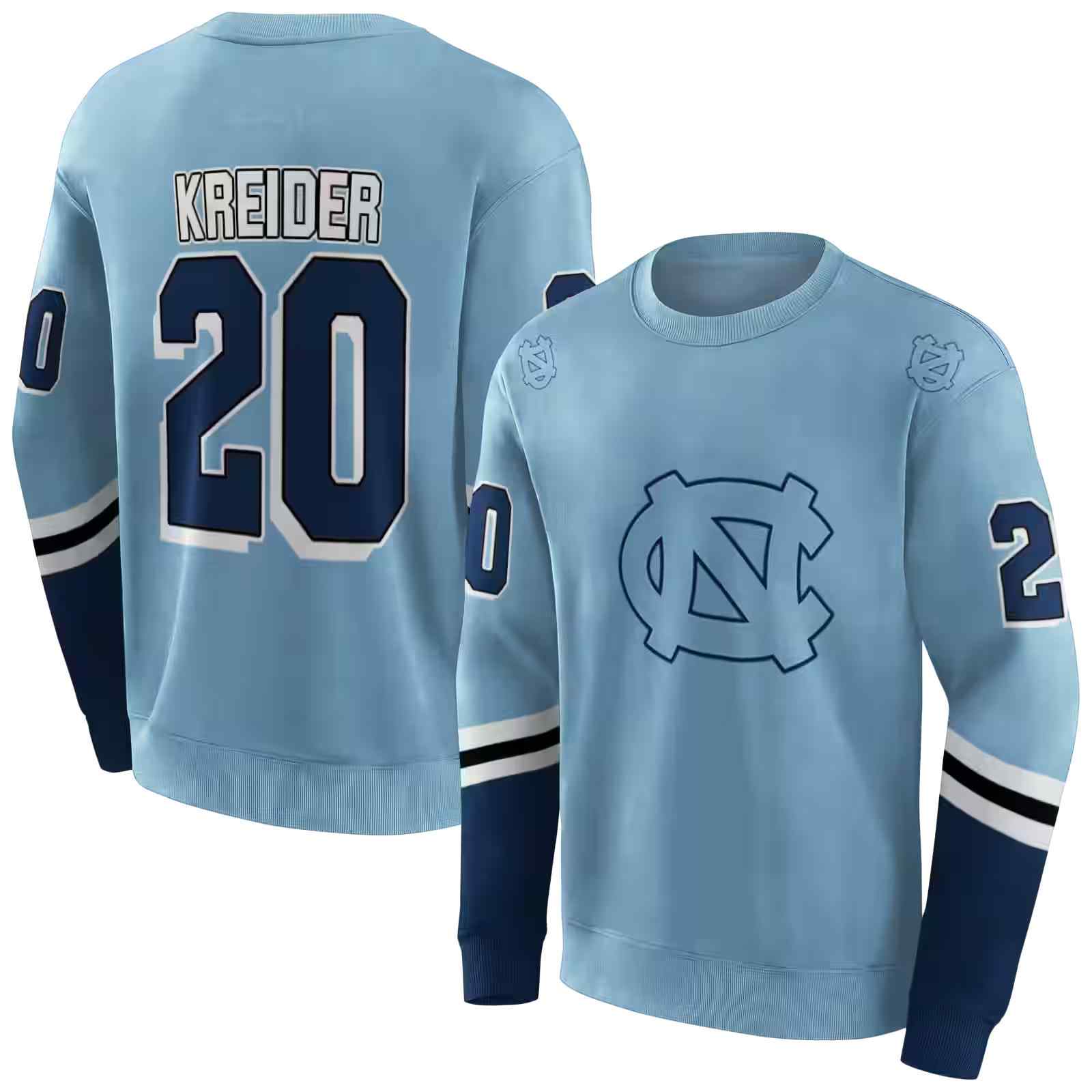 custom north carolina tar heels striped sleeves light blue hoodie premium grade