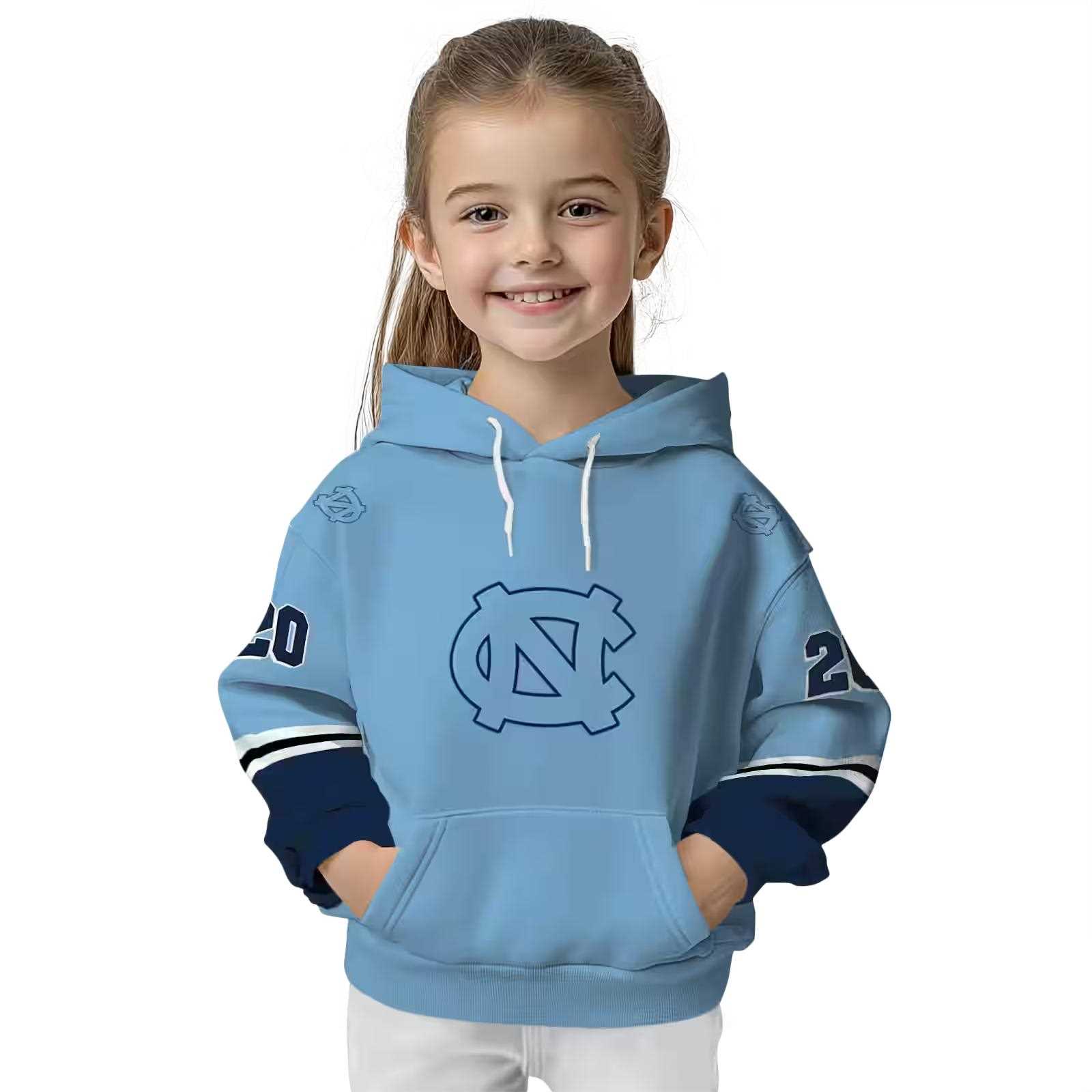 custom north carolina tar heels striped sleeves light blue hoodie top rated