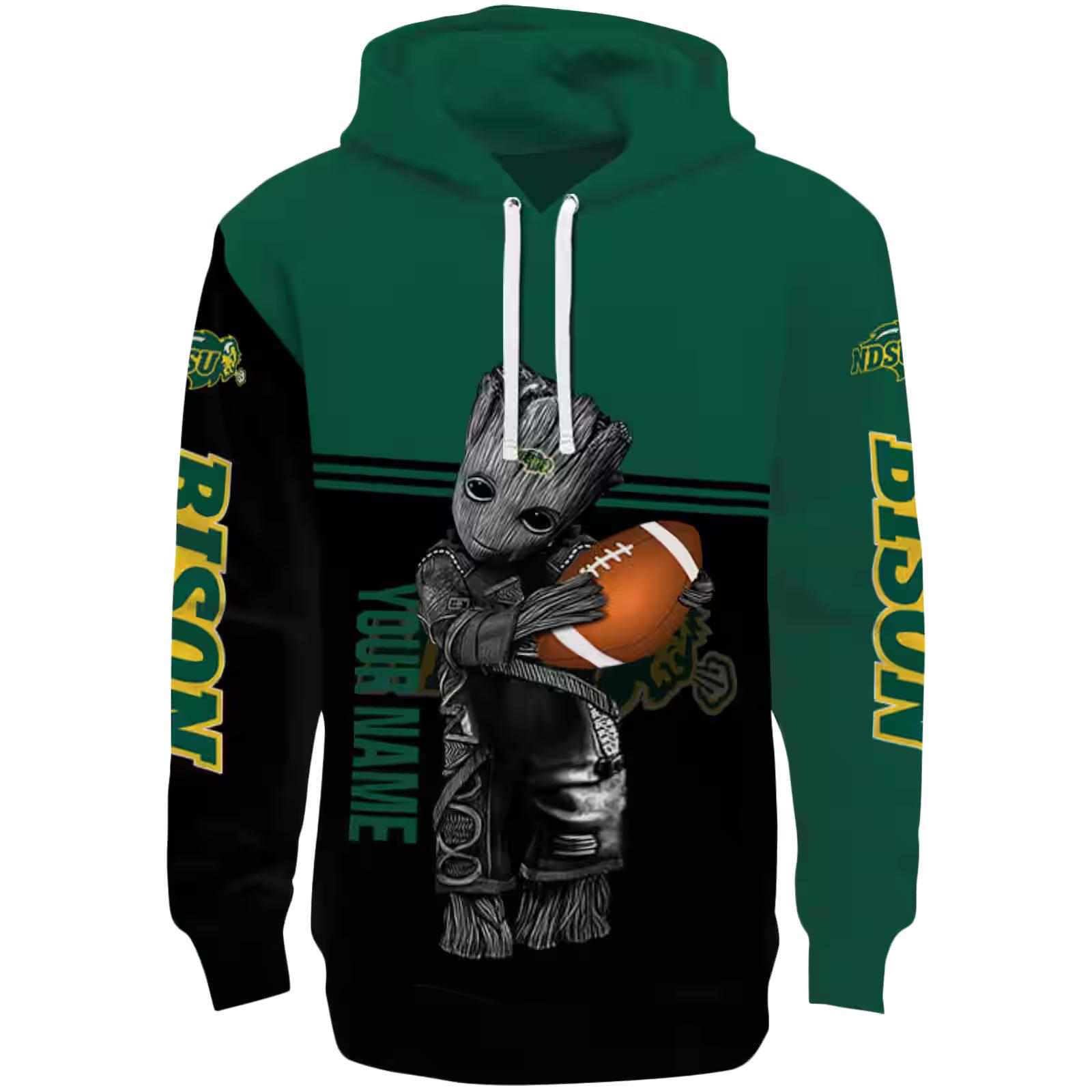 Custom North Dakota State Bison Baby Groot Green Black Hoodie