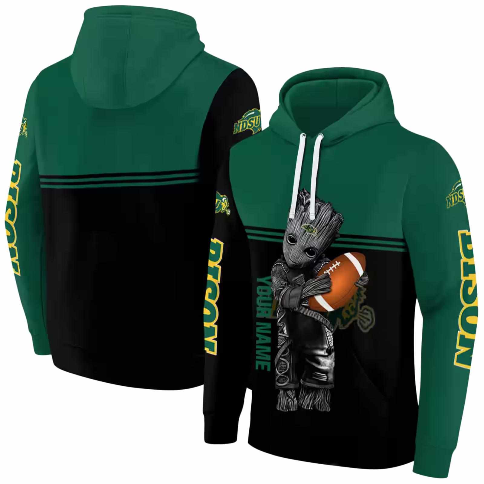 custom north dakota state bison baby groot green black hoodie fashion forward