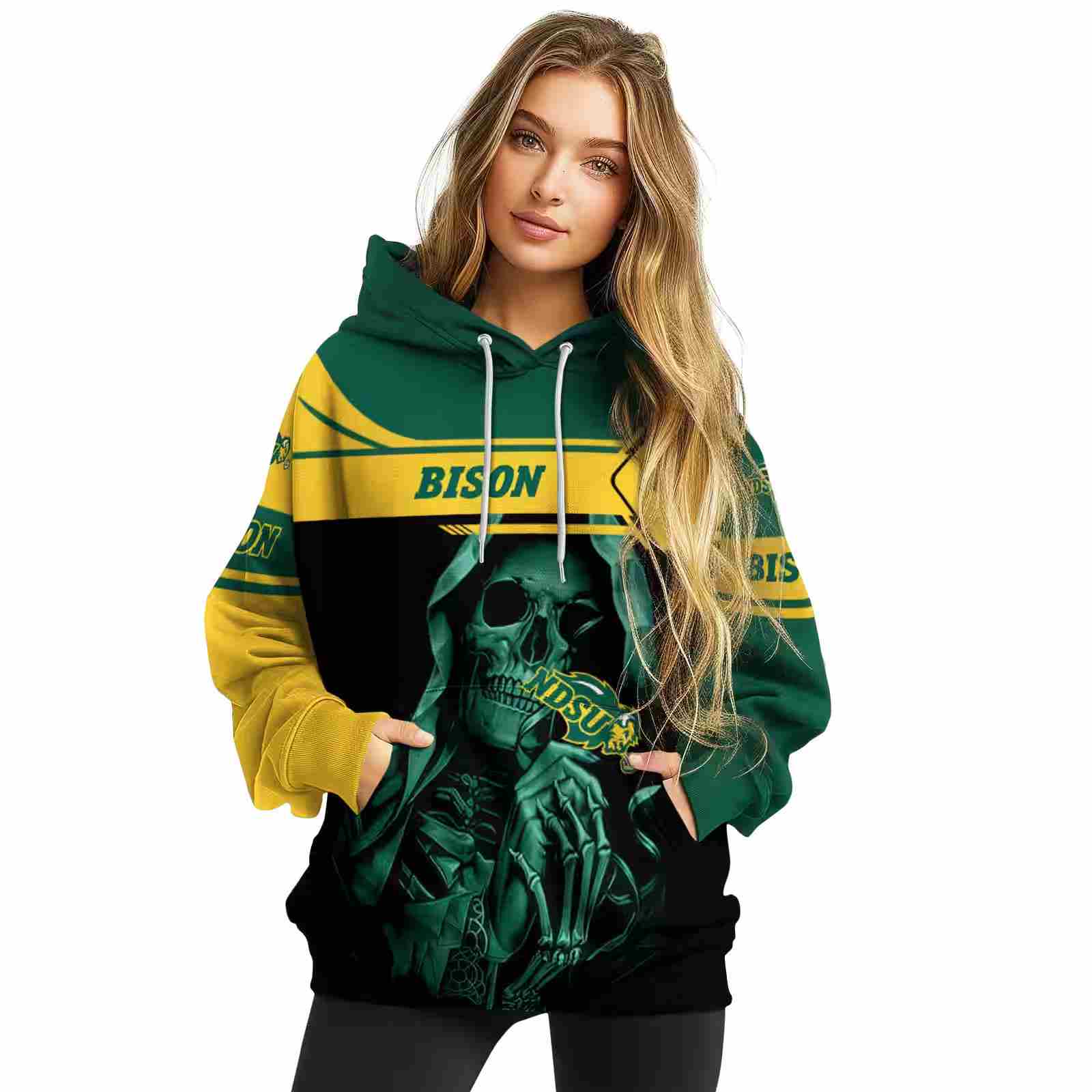 custom north dakota state bison grim reaper green black hoodie high quality