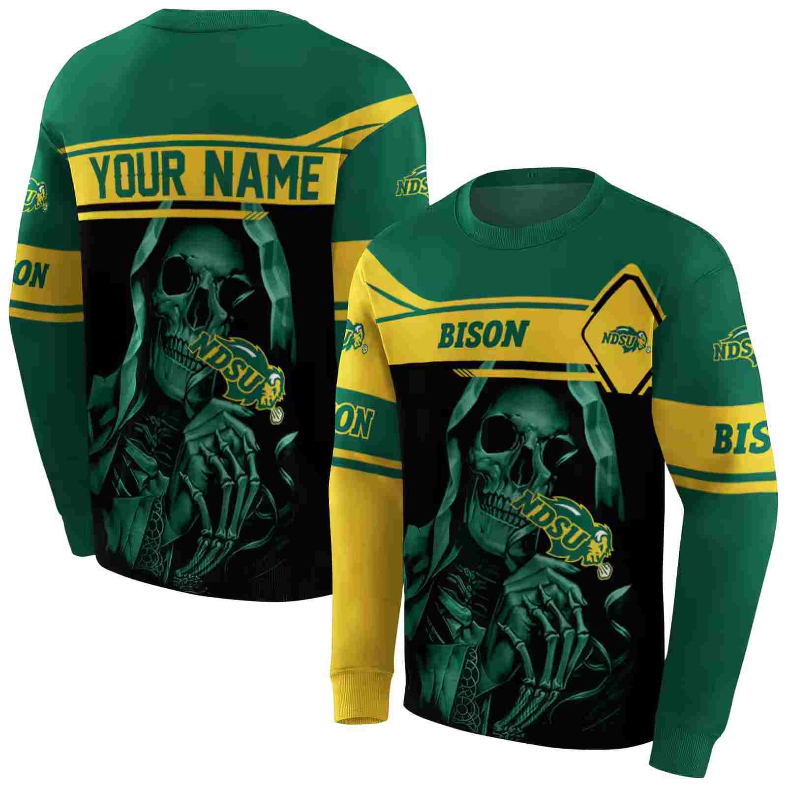 custom north dakota state bison grim reaper green black hoodie premium grade