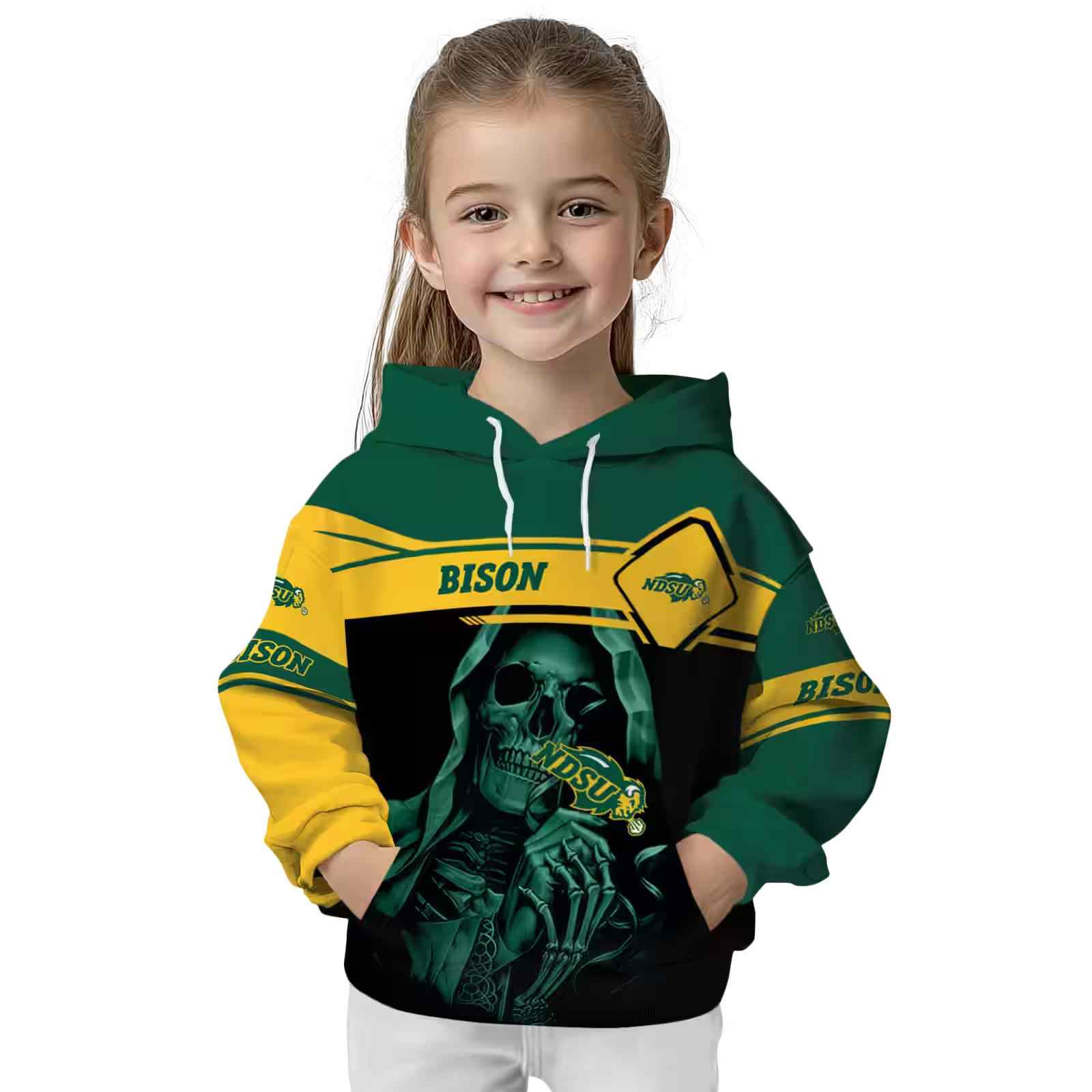 custom north dakota state bison grim reaper green black hoodie top rated