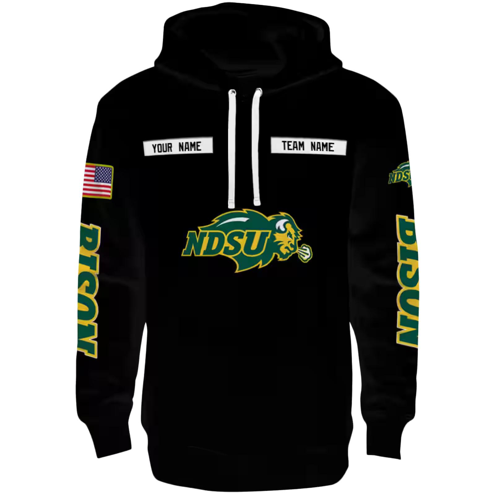 Custom North Dakota State Bison Punisher Skull Black Hoodie