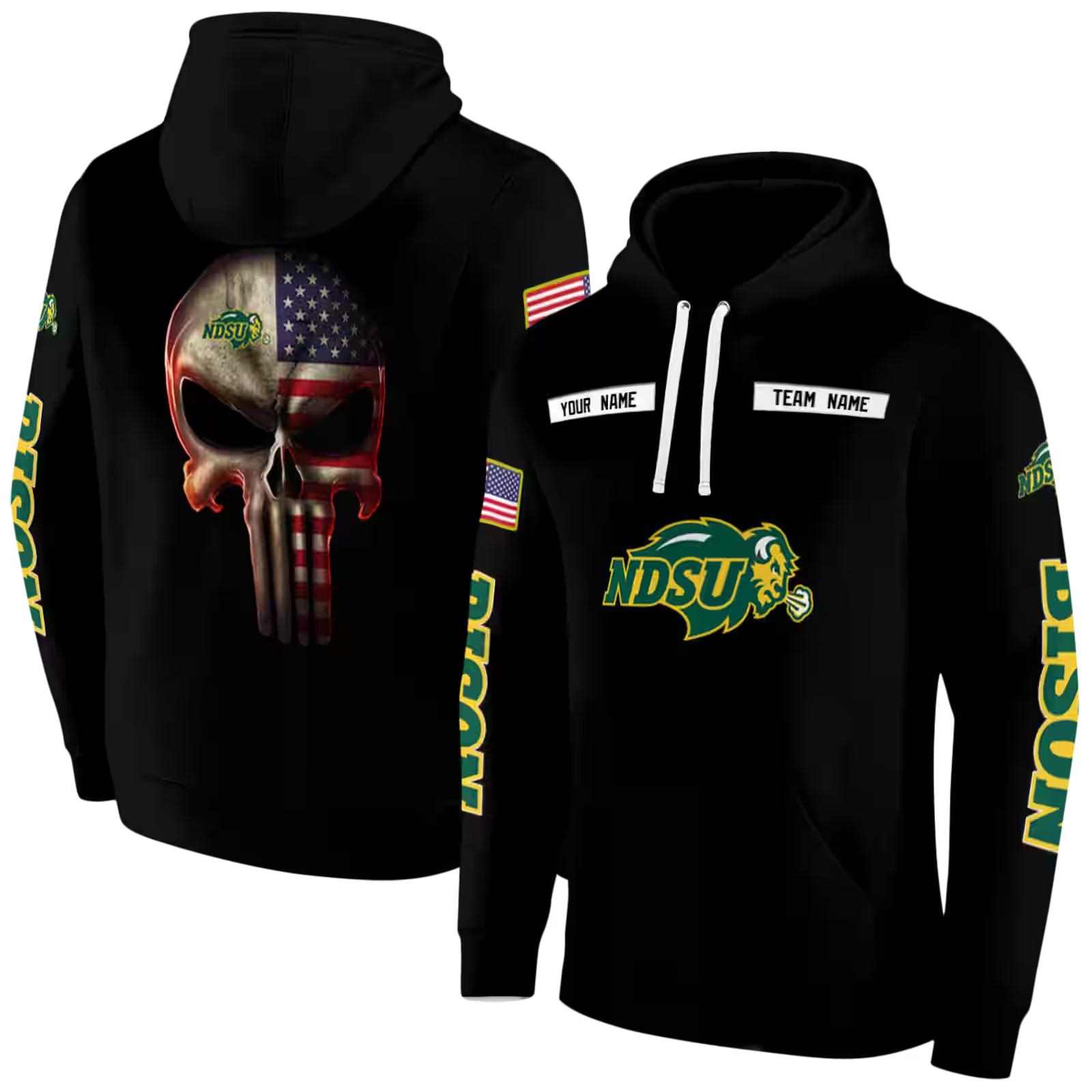 custom north dakota state bison punisher skull black hoodie fashion forward