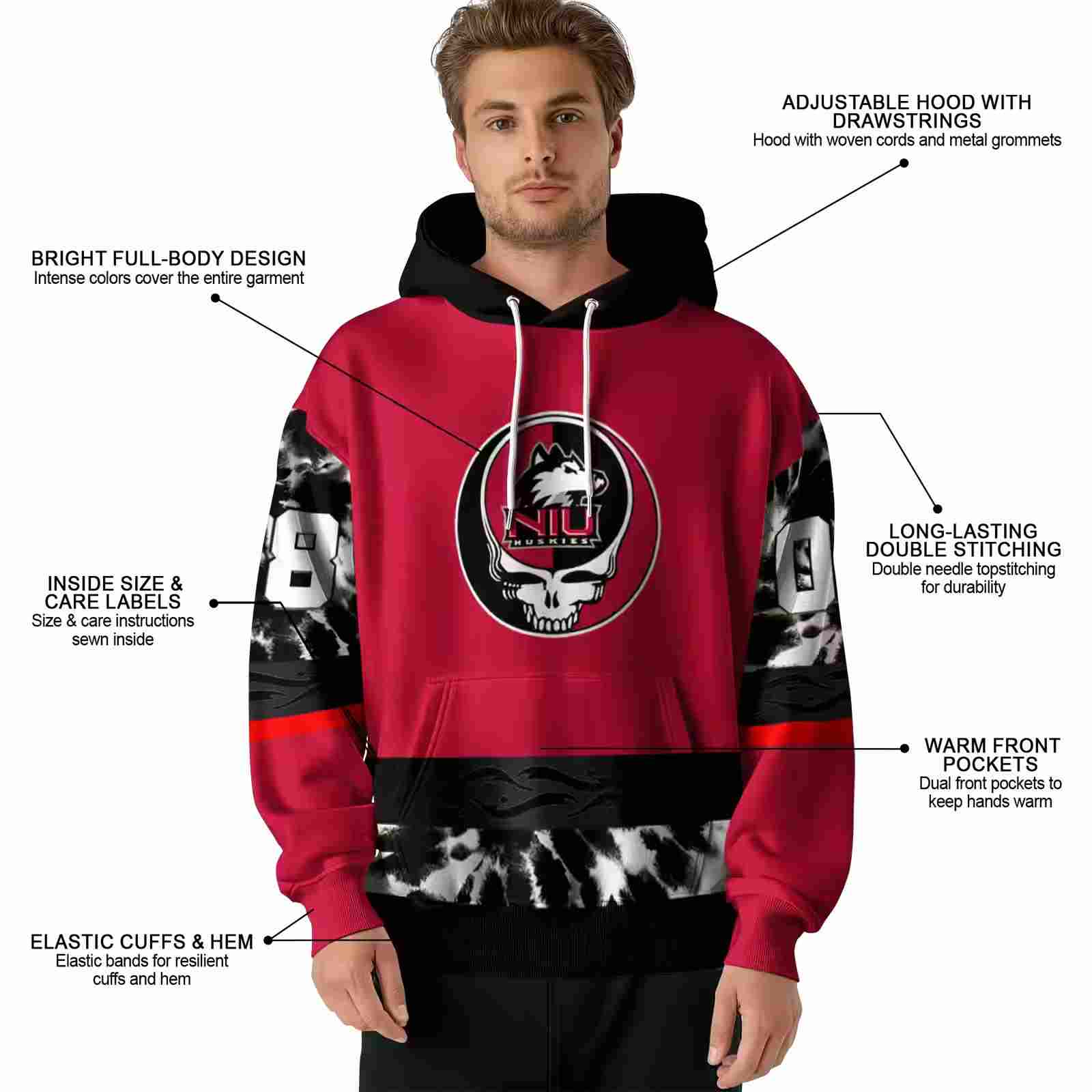 custom northern illinois huskies grateful vibes red hoodie latest model