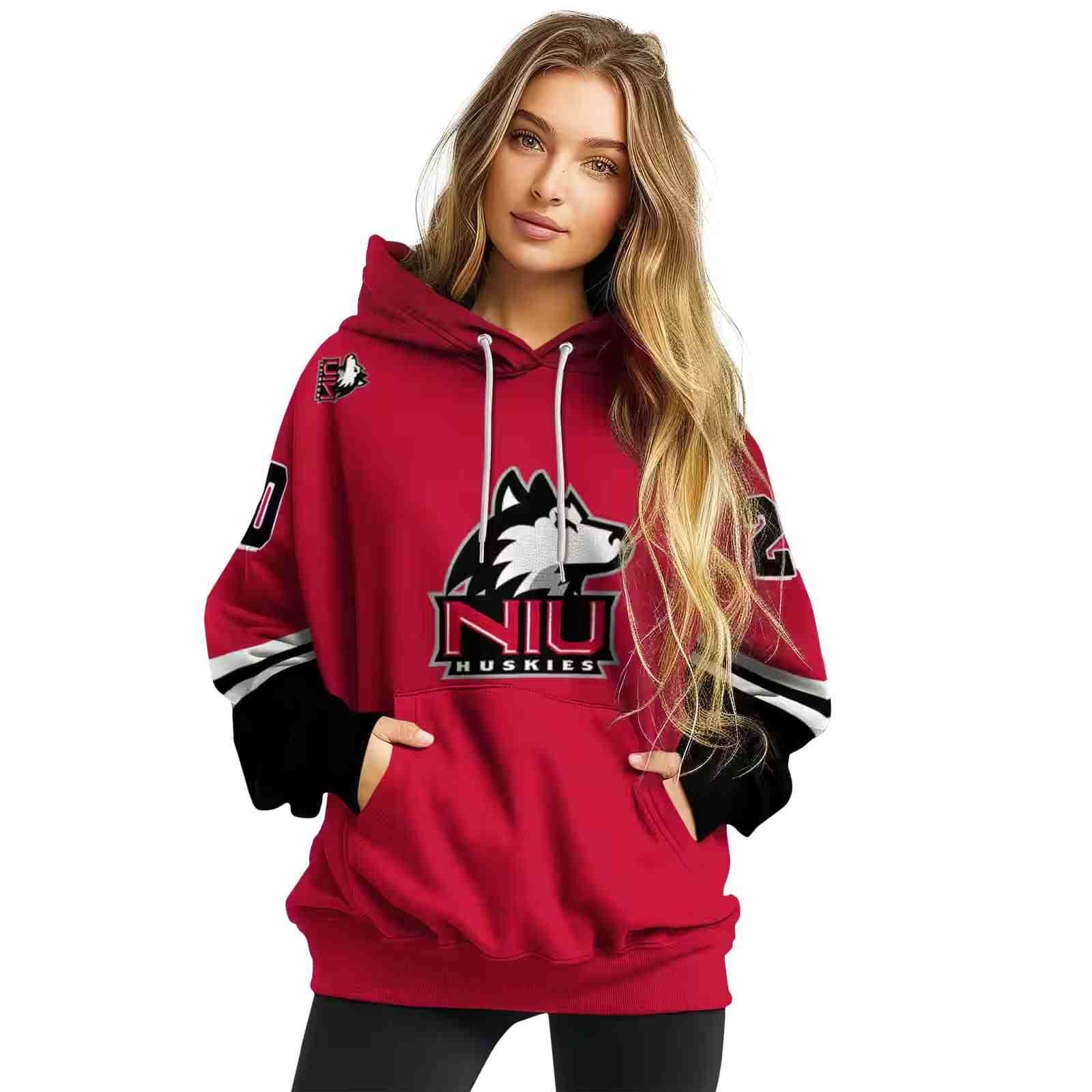 custom northern illinois huskies striped sleeves red hoodie high quality