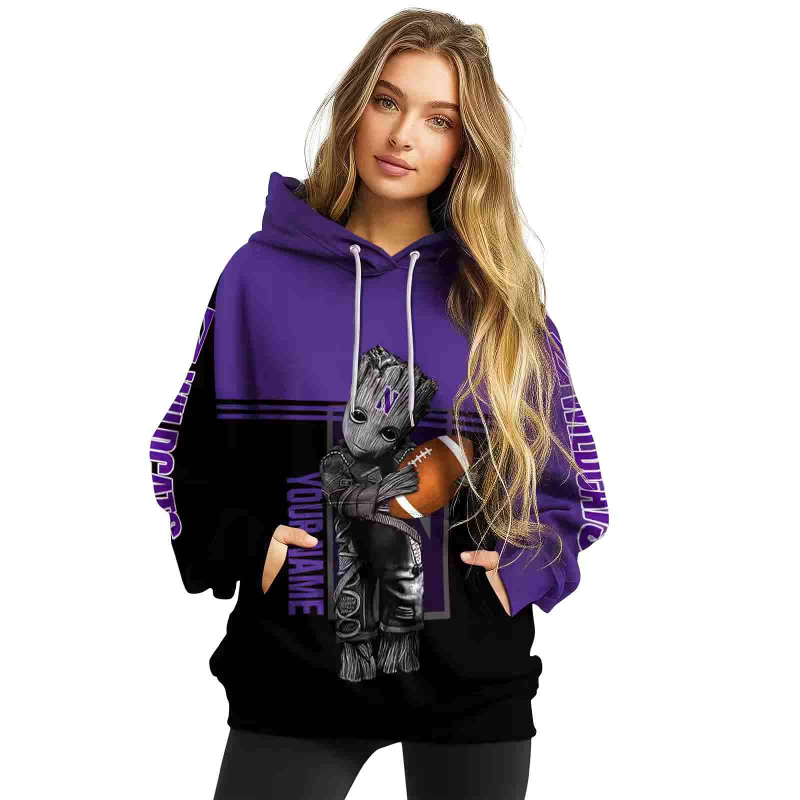 custom northwestern wildcats baby groot purple black hoodie high quality