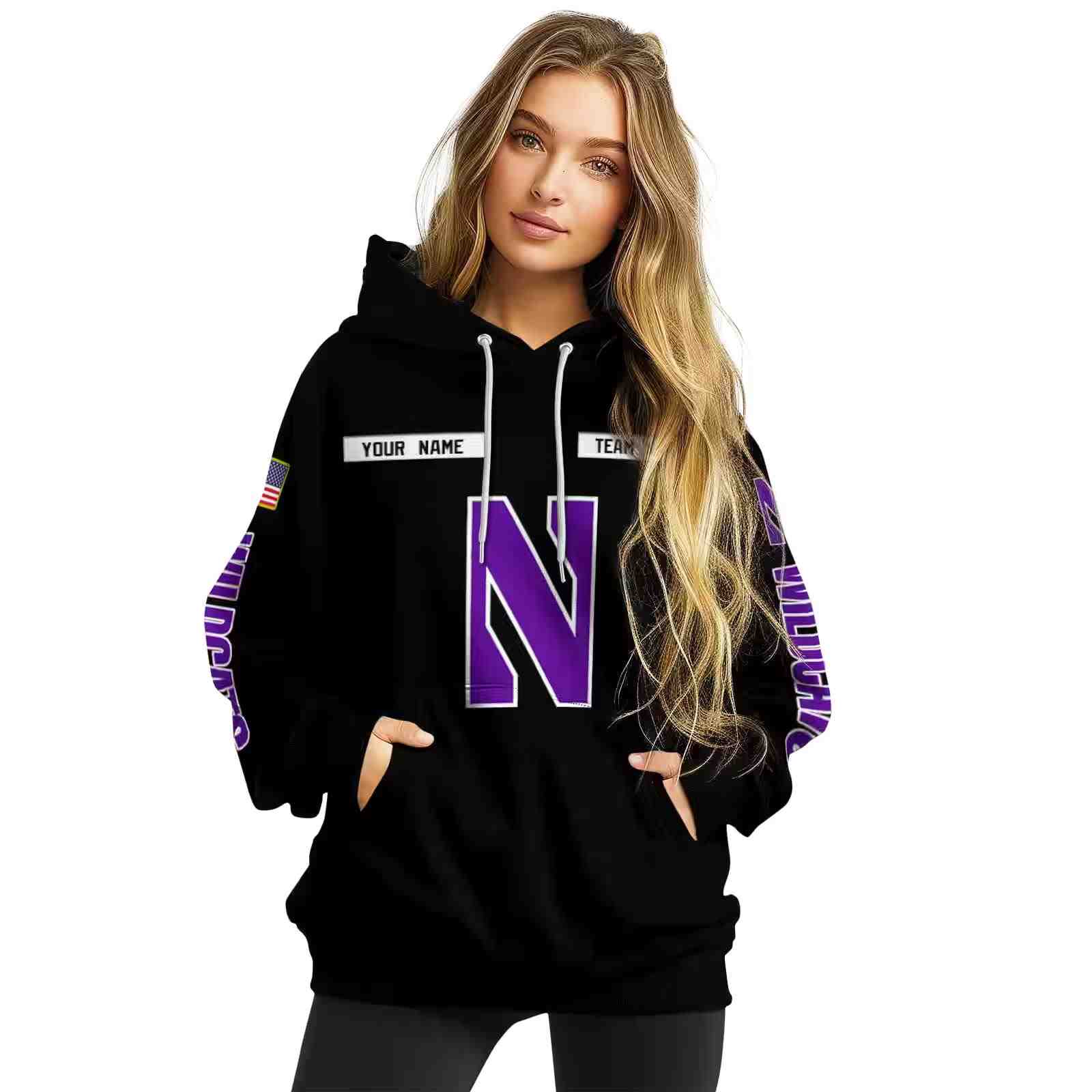 custom northwestern wildcats punisher skull black hoodie high quality