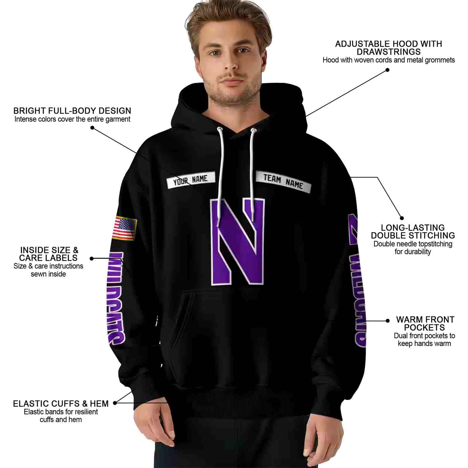 custom northwestern wildcats punisher skull black hoodie latest model