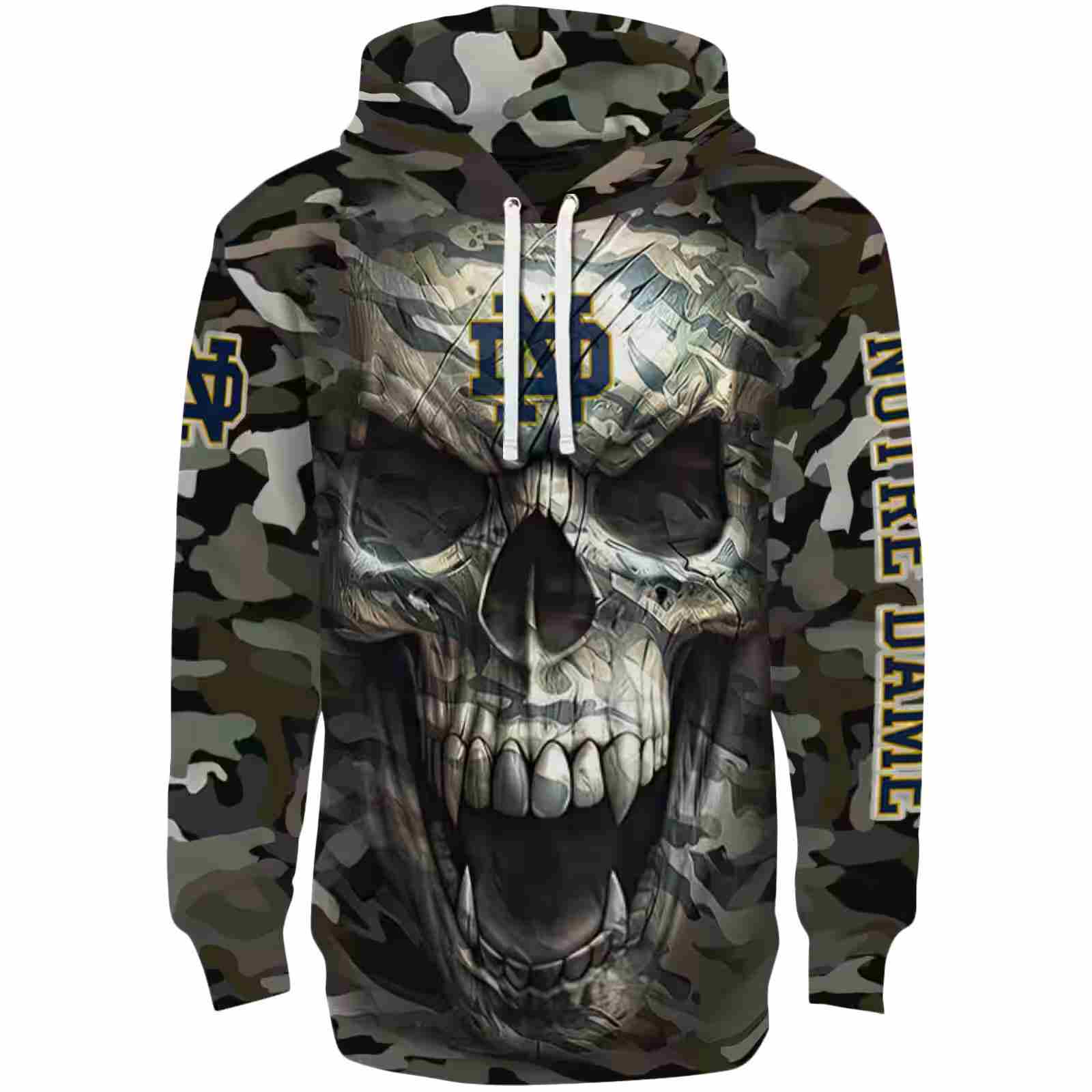Custom Notre Dame Fighting Irish Camo Skull Hoodie