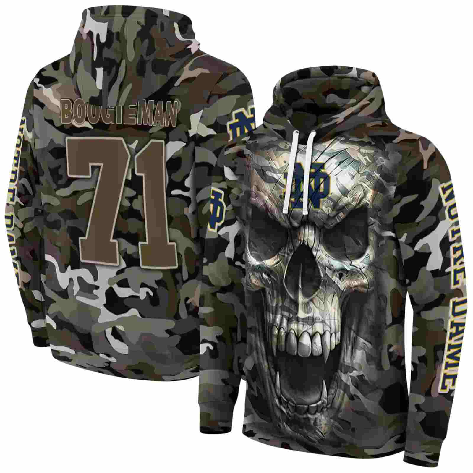 custom notre dame fighting irish camo skull hoodie fashion forward