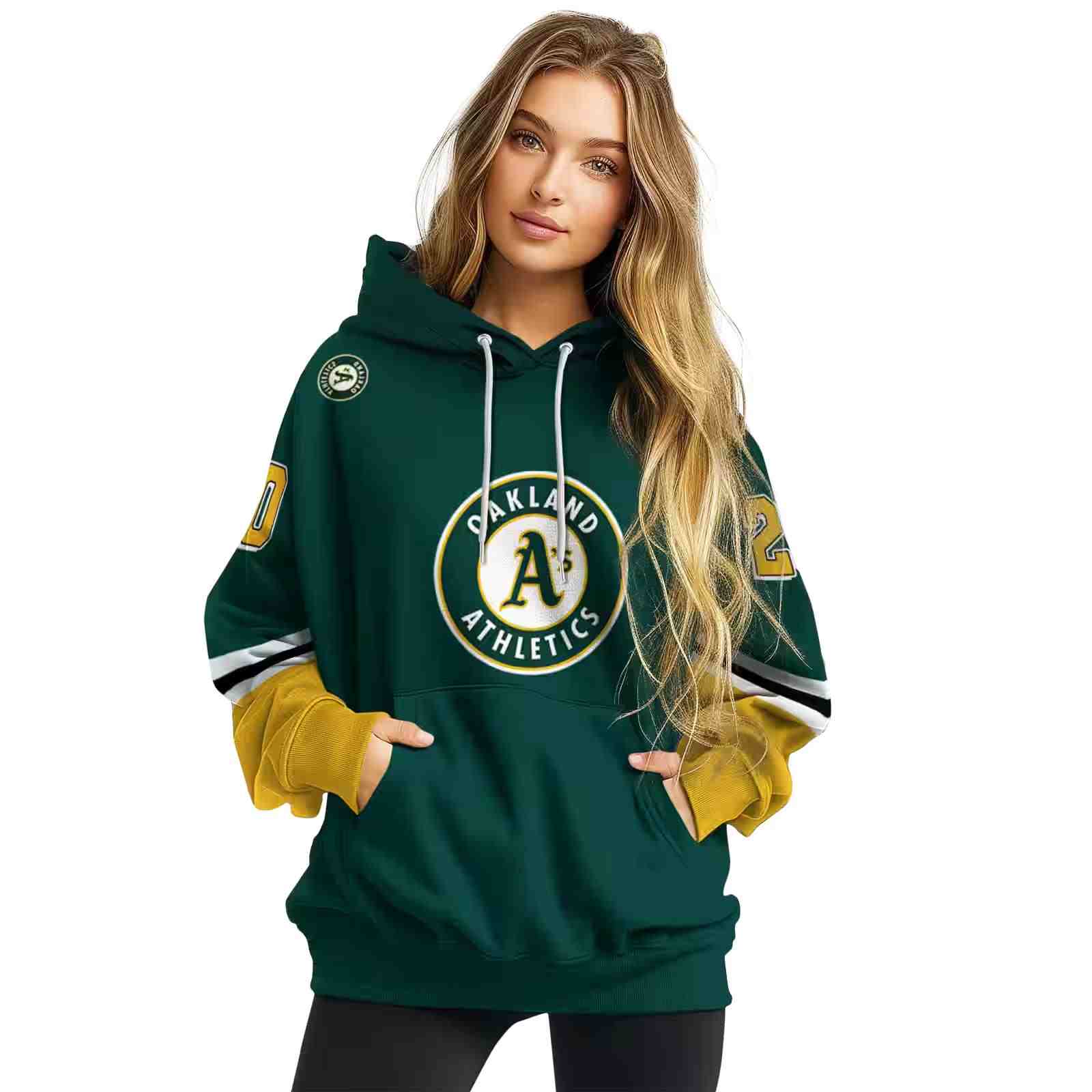 custom oakland athletics striped sleeves green hoodie high quality