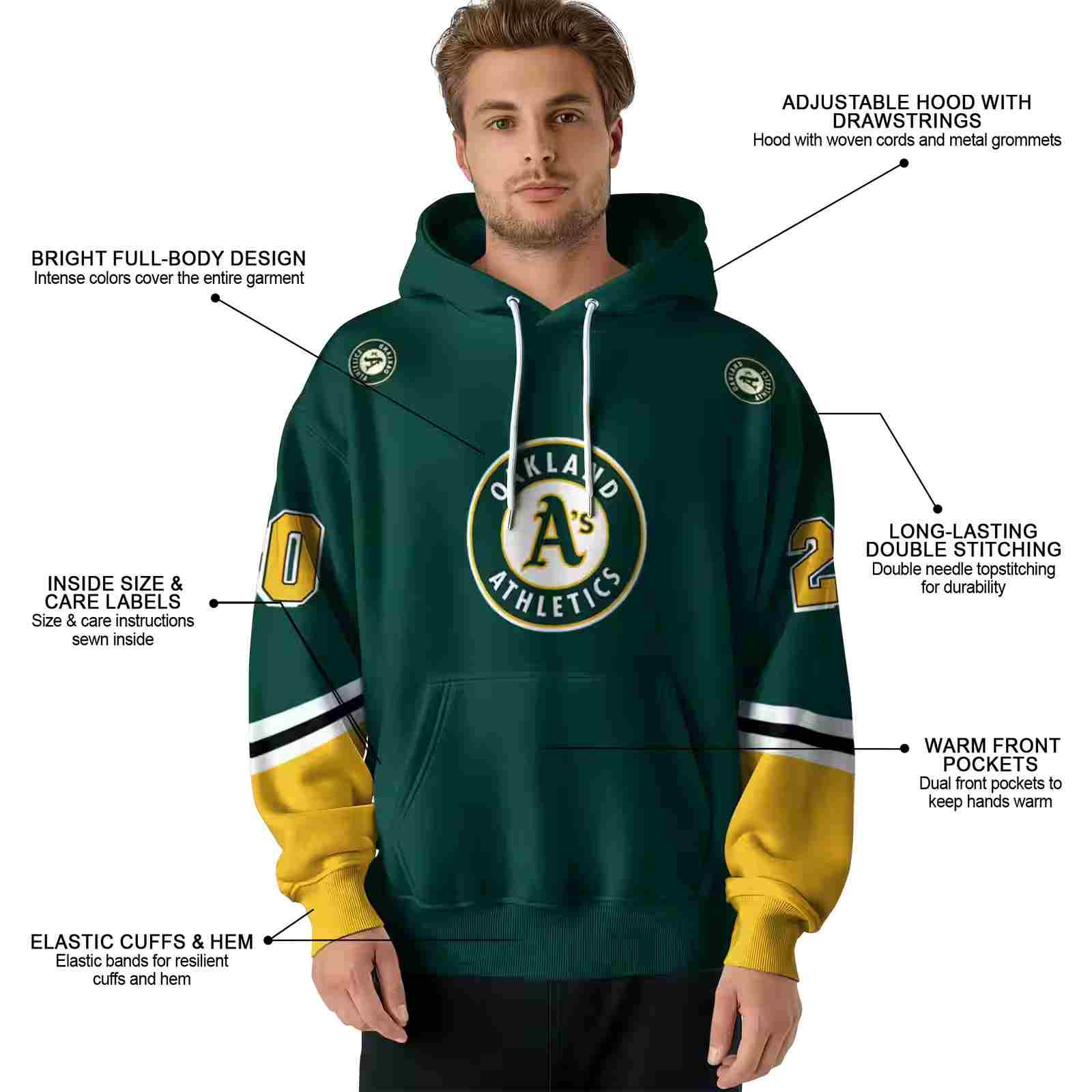 custom oakland athletics striped sleeves green hoodie latest model