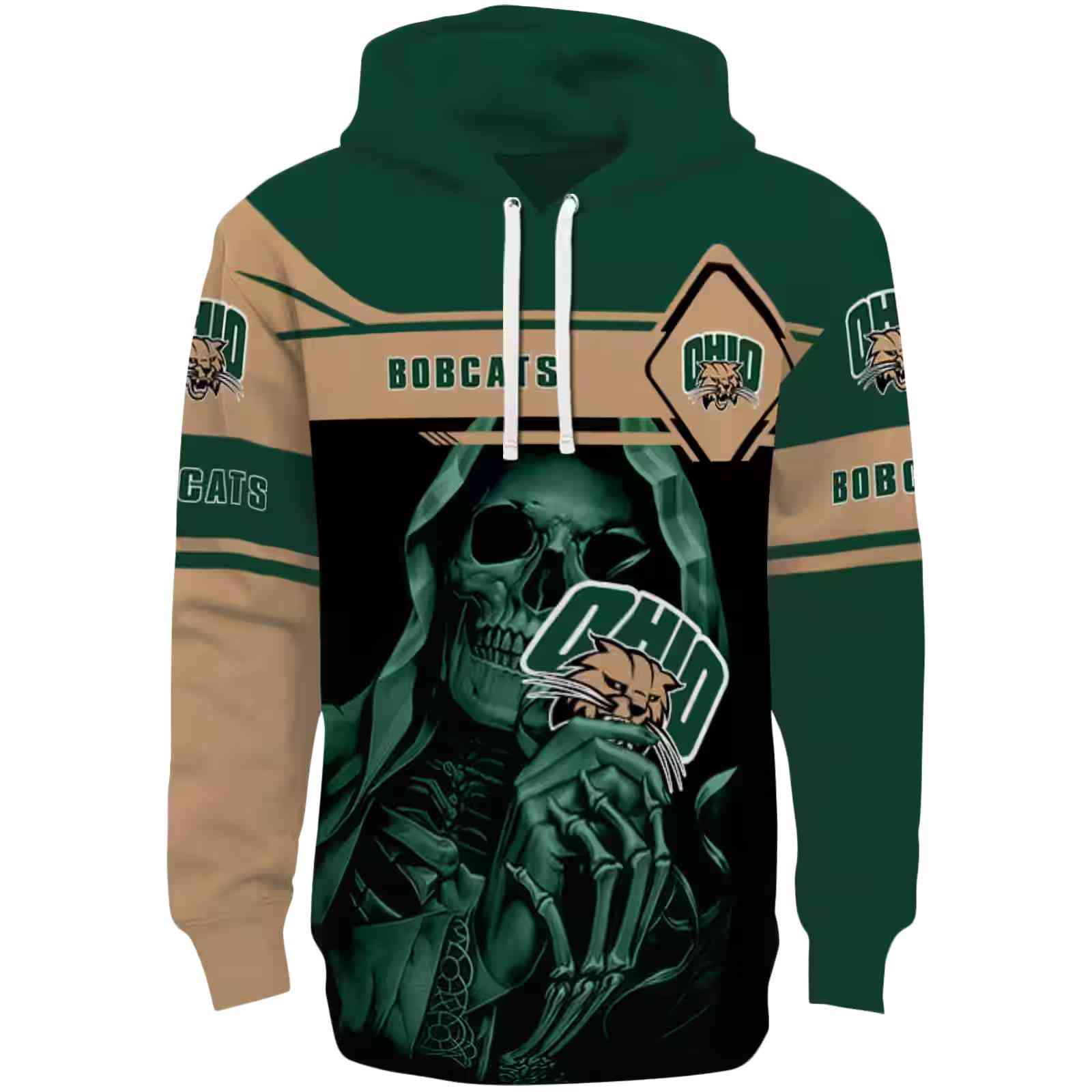 Custom Ohio Bobcats Grim Reaper Green Black Hoodie