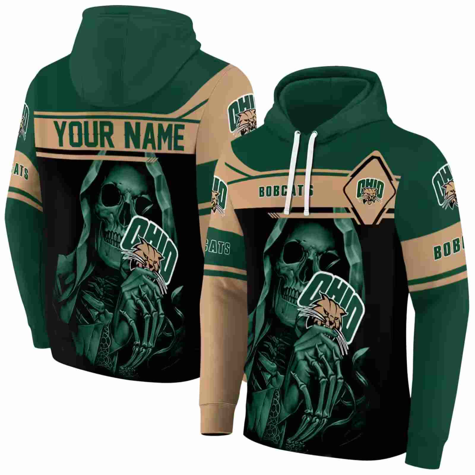 custom ohio bobcats grim reaper green black hoodie fashion forward