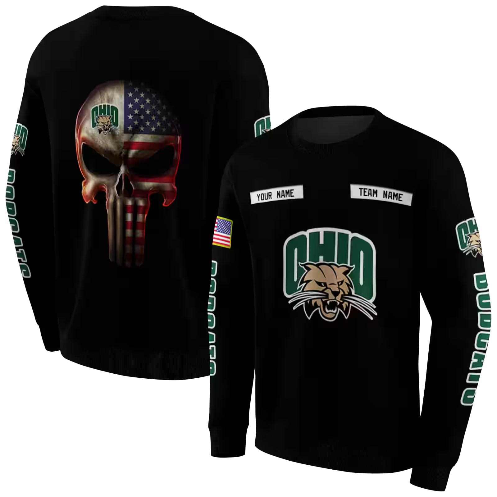 custom ohio bobcats punisher skull black hoodie premium grade