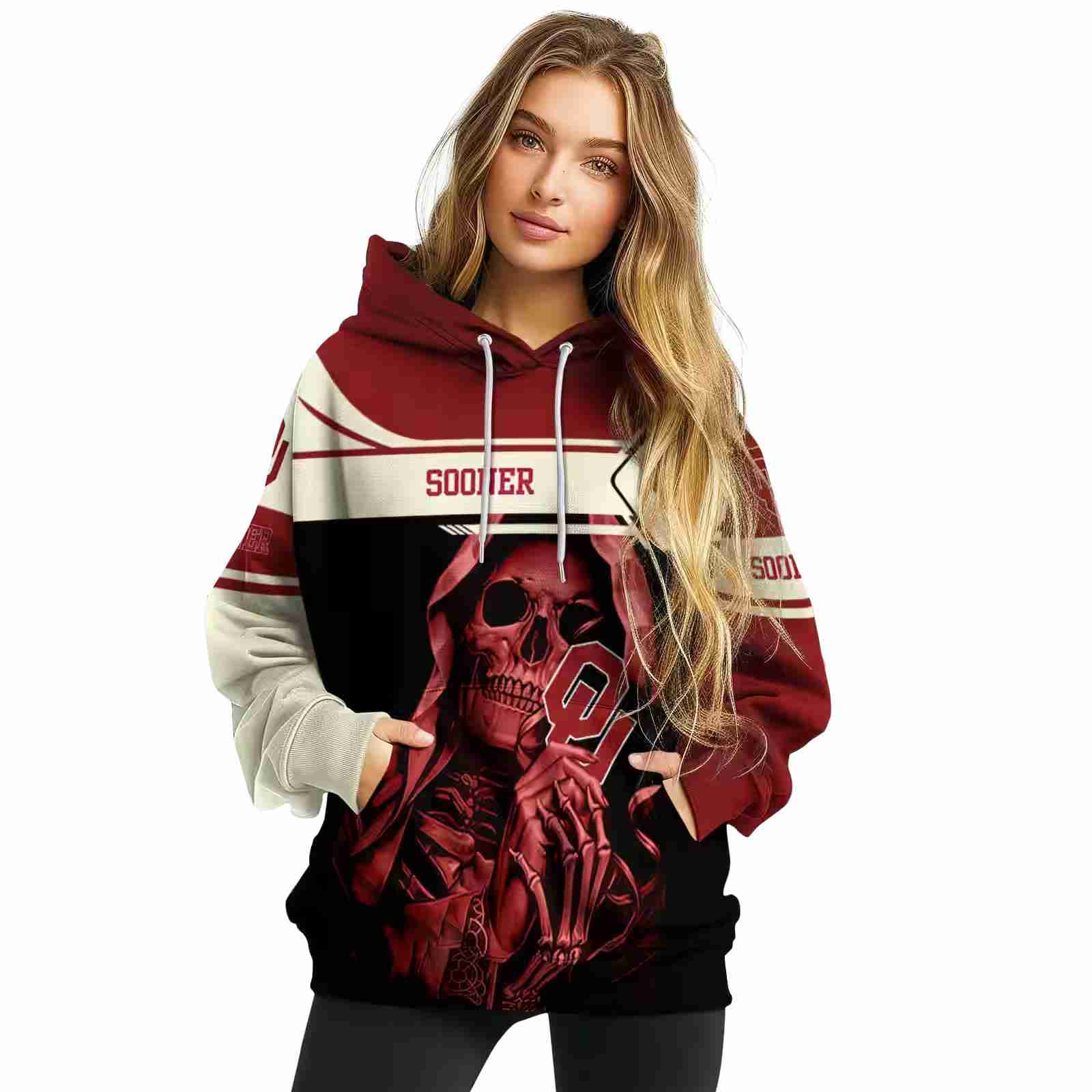 custom oklahoma sooners grim reaper crimson black hoodie high quality