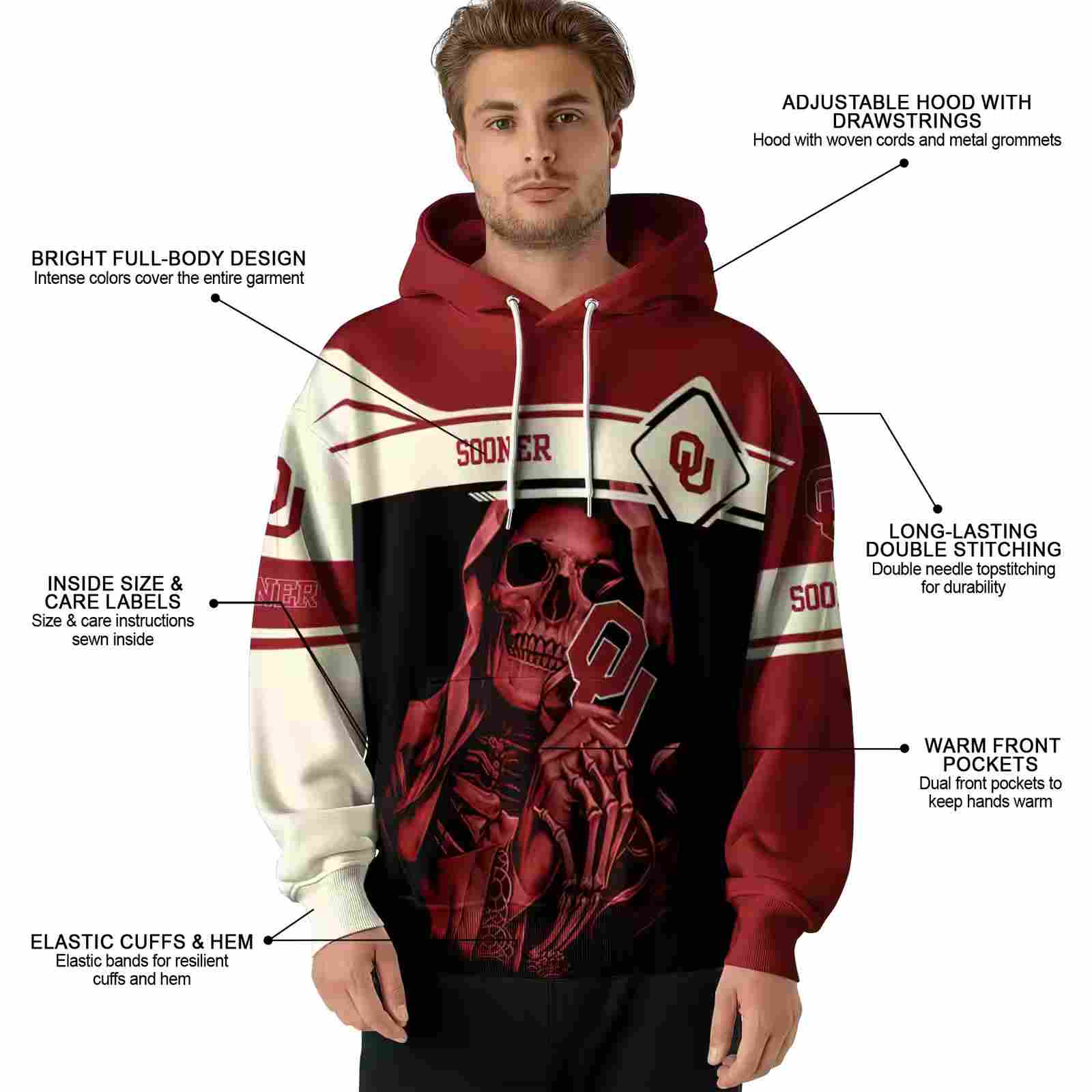 custom oklahoma sooners grim reaper crimson black hoodie latest model