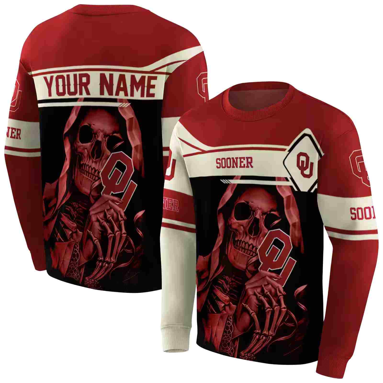 custom oklahoma sooners grim reaper crimson black hoodie premium grade