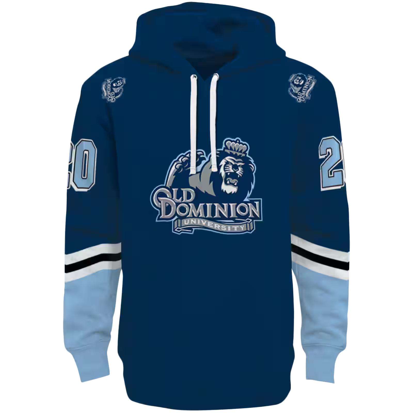 Custom Old Dominion Monarchs Striped Sleeves Blue Hoodie