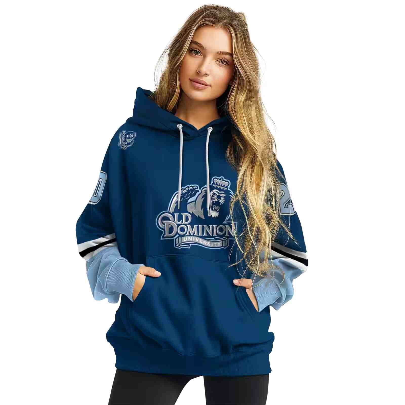 custom old dominion monarchs striped sleeves blue hoodie high quality