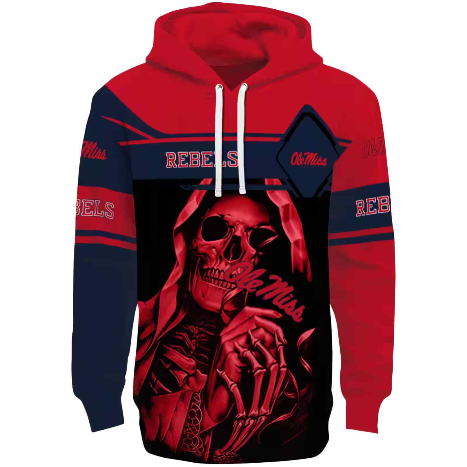 Custom Ole Miss Rebels Grim Reaper Red Black Hoodie