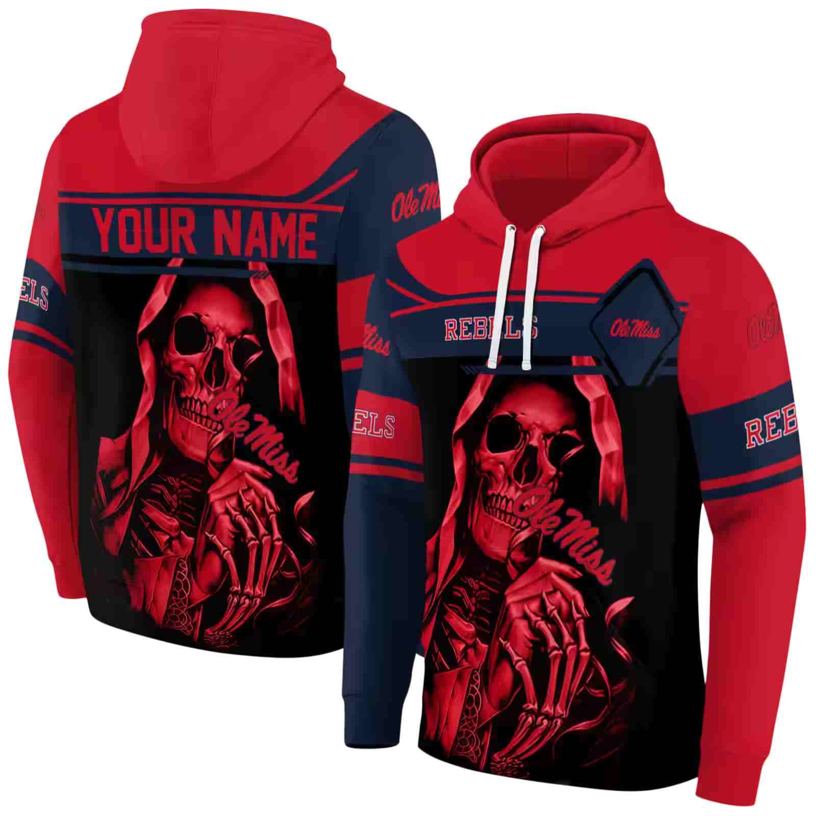 custom ole miss rebels grim reaper red black hoodie fashion forward