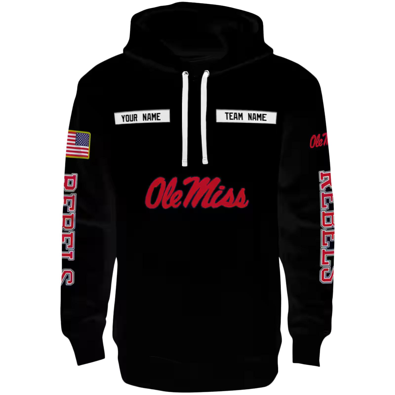 Custom Ole Miss Rebels Punisher Skull Black Hoodie