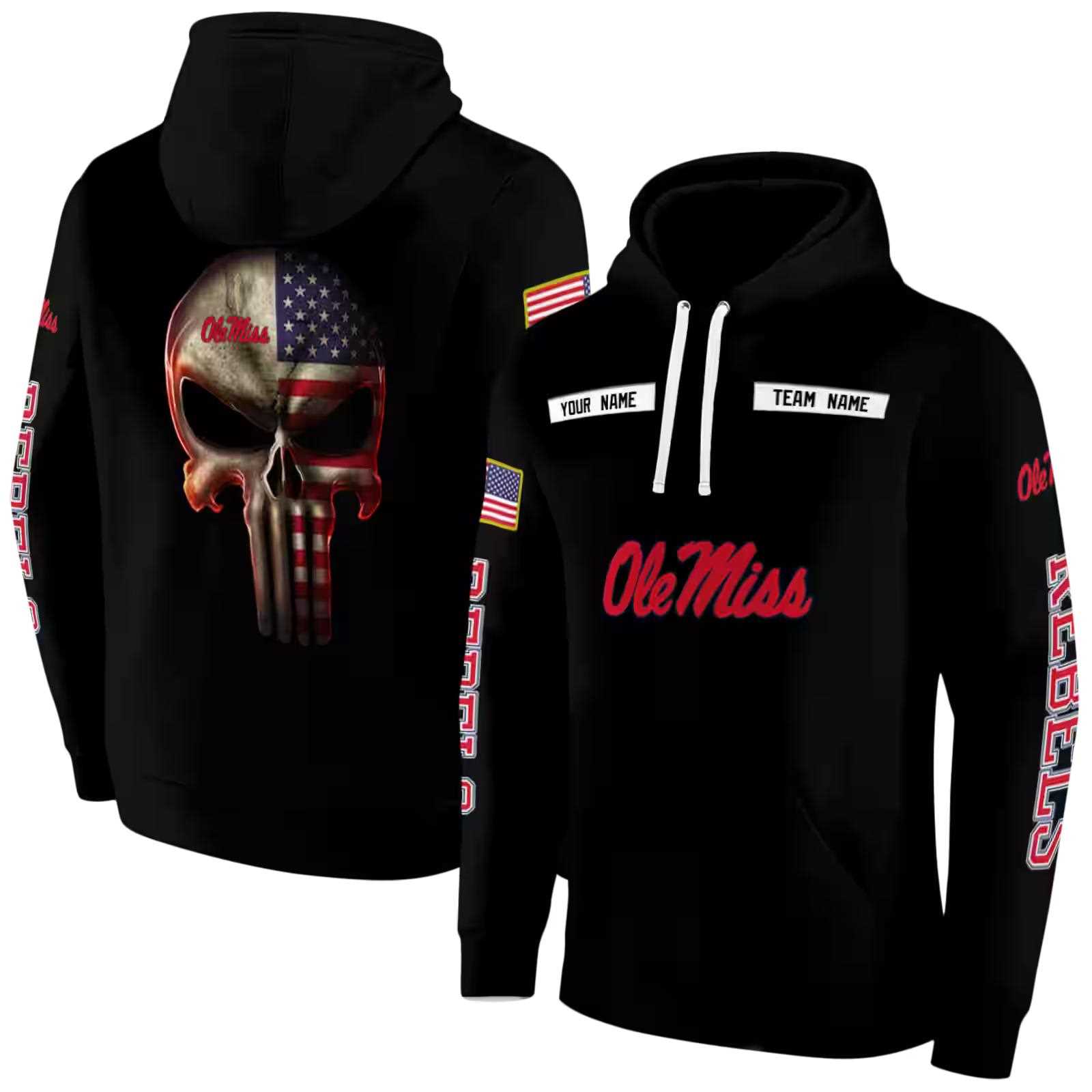 custom ole miss rebels punisher skull black hoodie fashion forward