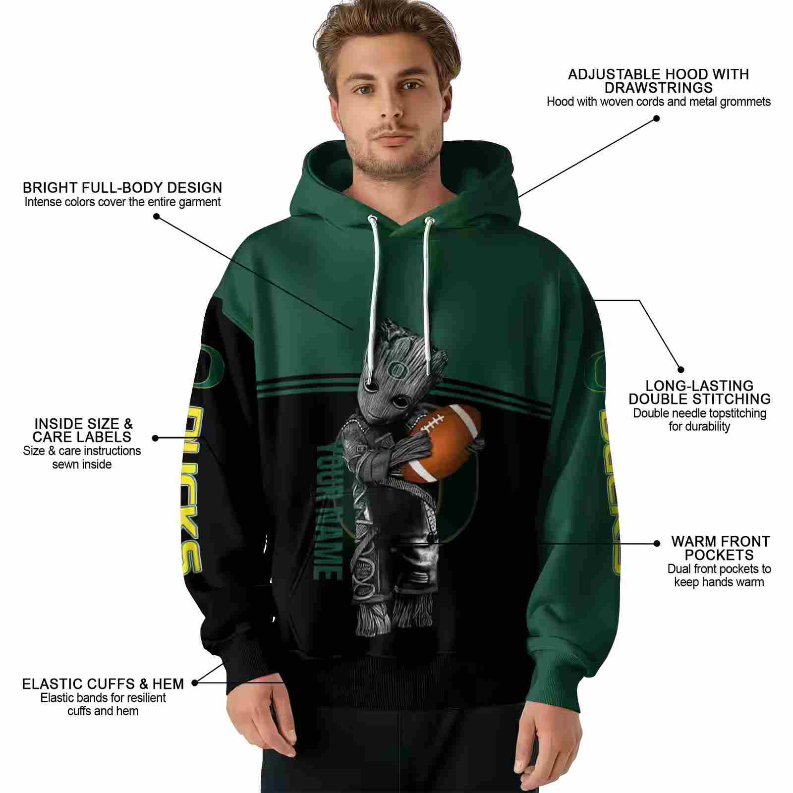 custom oregon ducks baby groot green black hoodie latest model