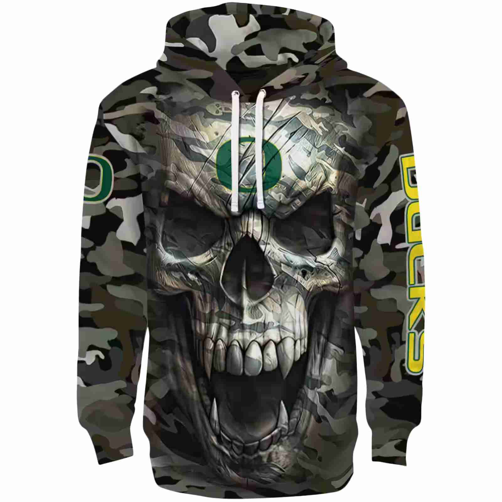 Custom Oregon Ducks Camo Skull Hoodie