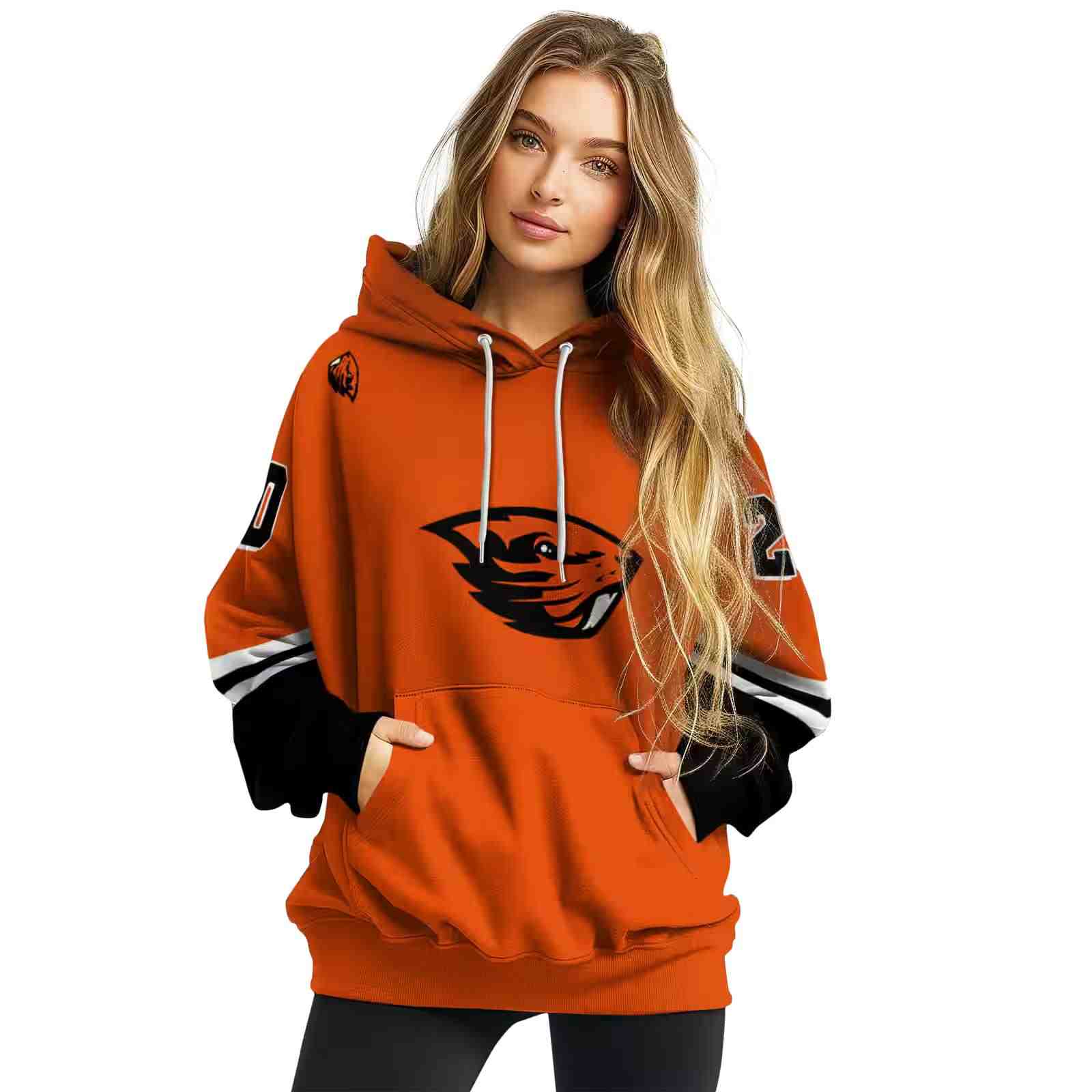 custom oregon state beavers striped sleeves orange hoodie high quality