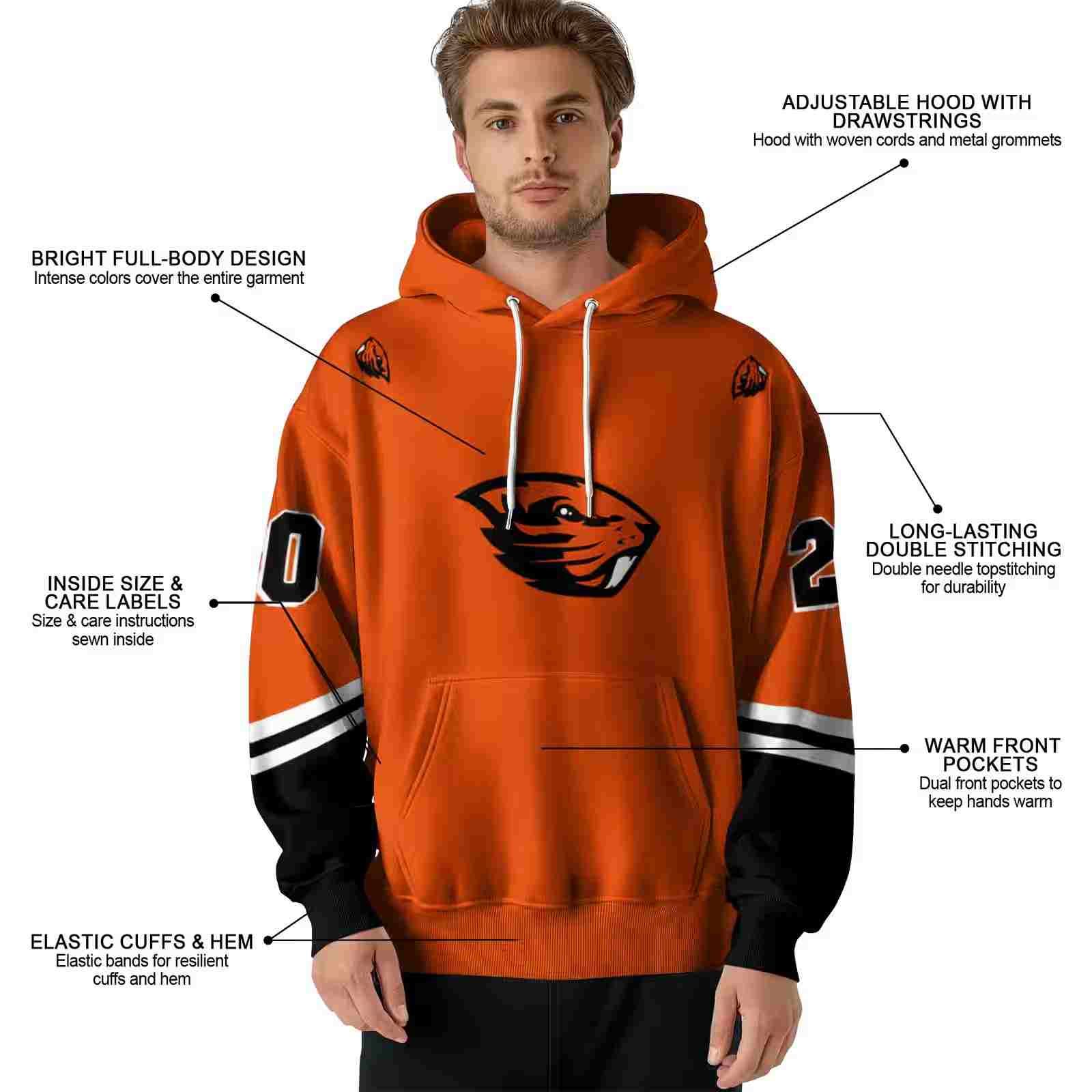 custom oregon state beavers striped sleeves orange hoodie latest model