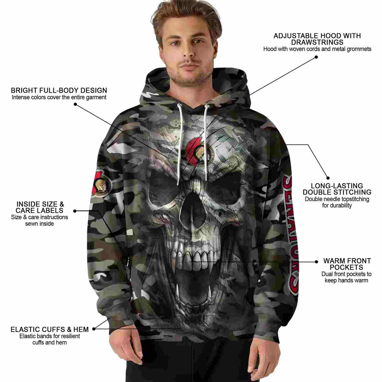 custom ottawa senators camo skull hoodie latest model