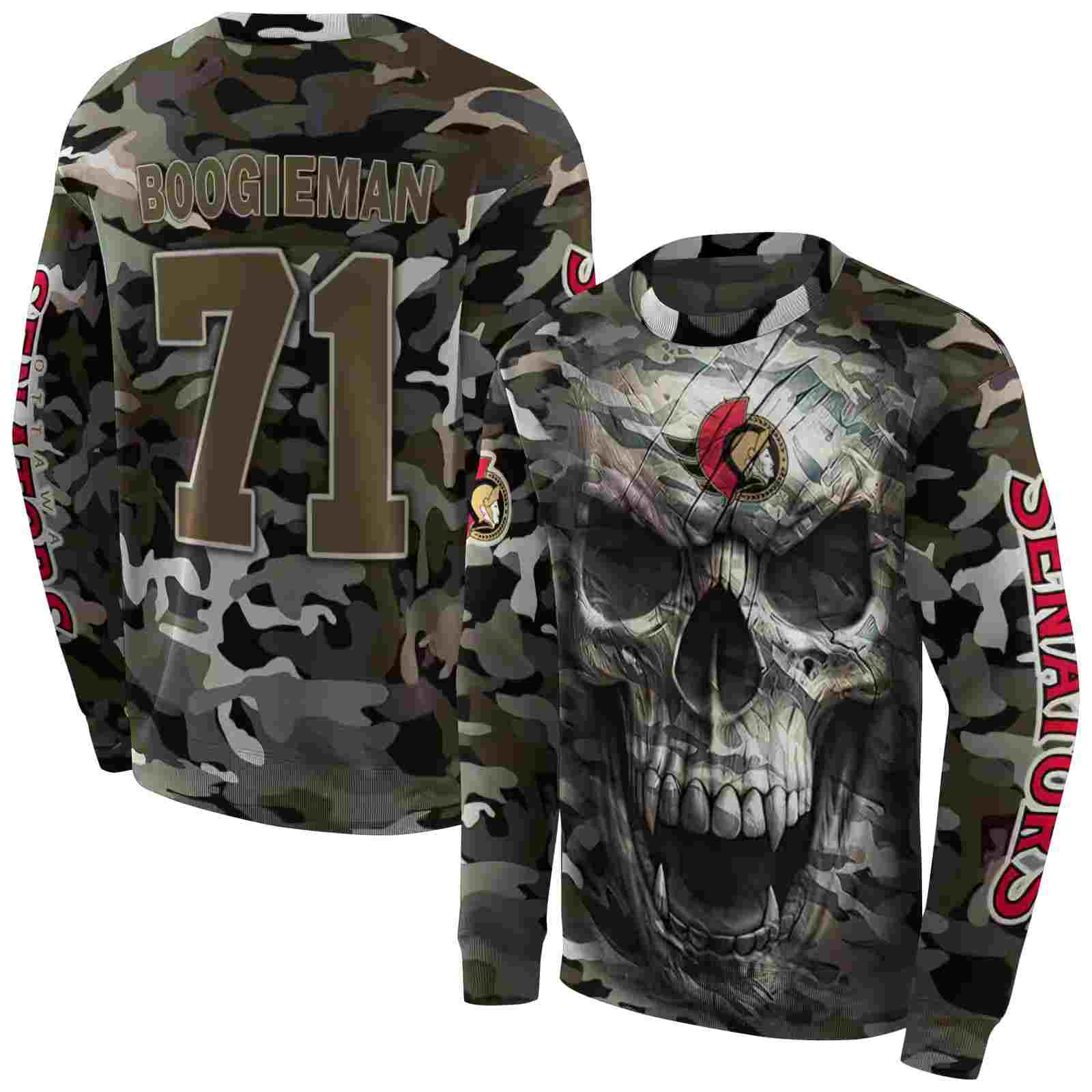 custom ottawa senators camo skull hoodie premium grade