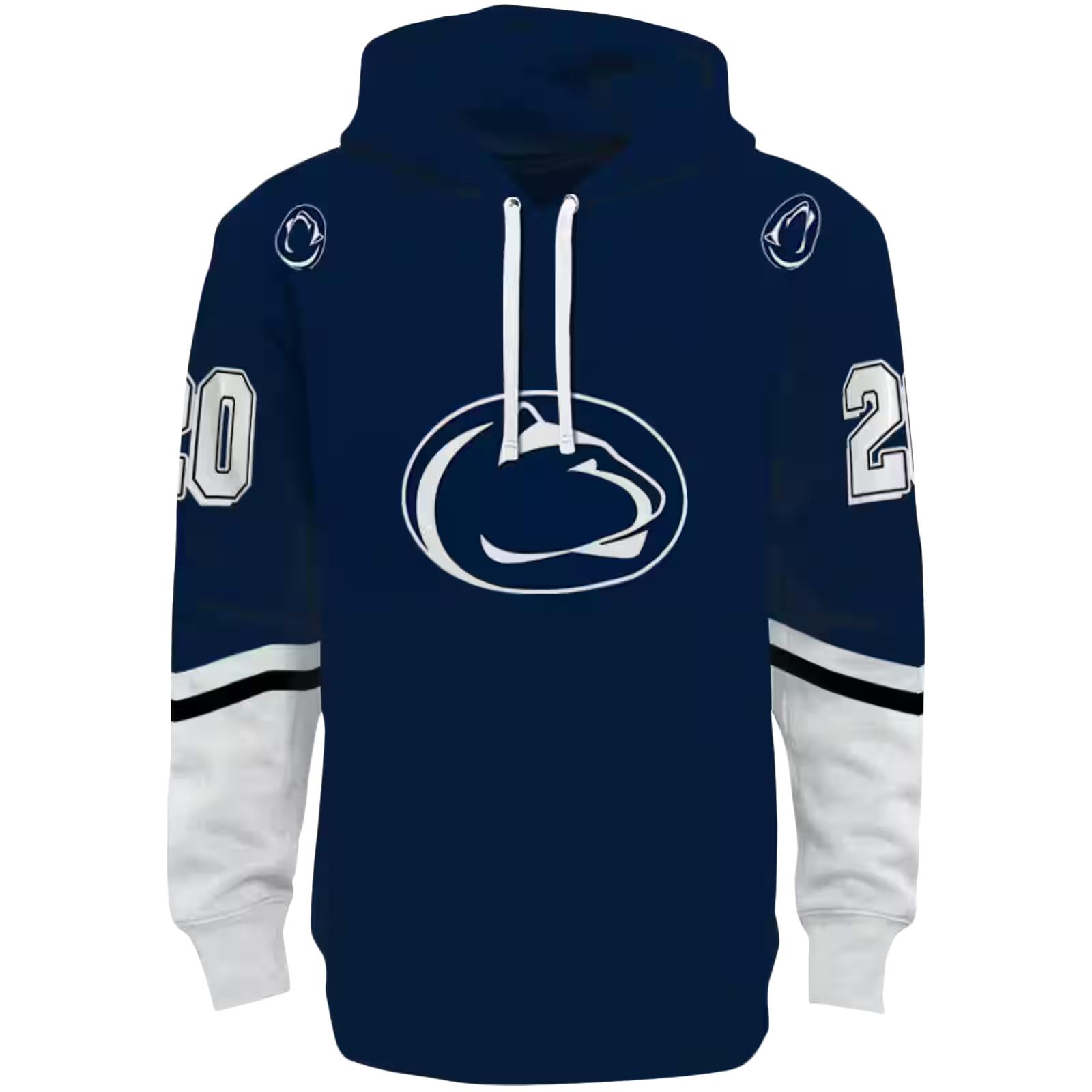 Custom Penn State Nittany Lions Striped Sleeves Blue Hoodie