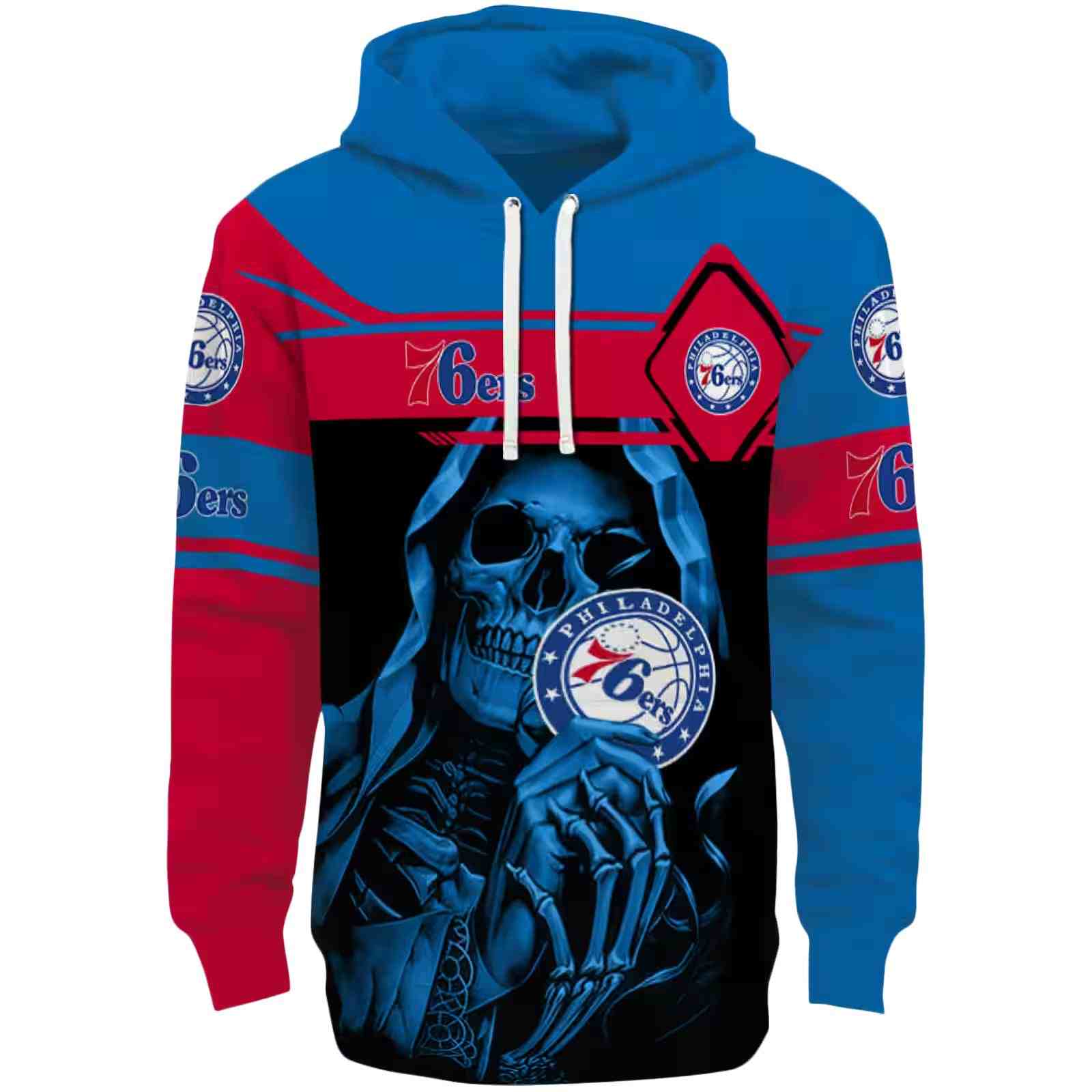 Custom Philadelphia 76ers Grim Reaper Blue Black Hoodie