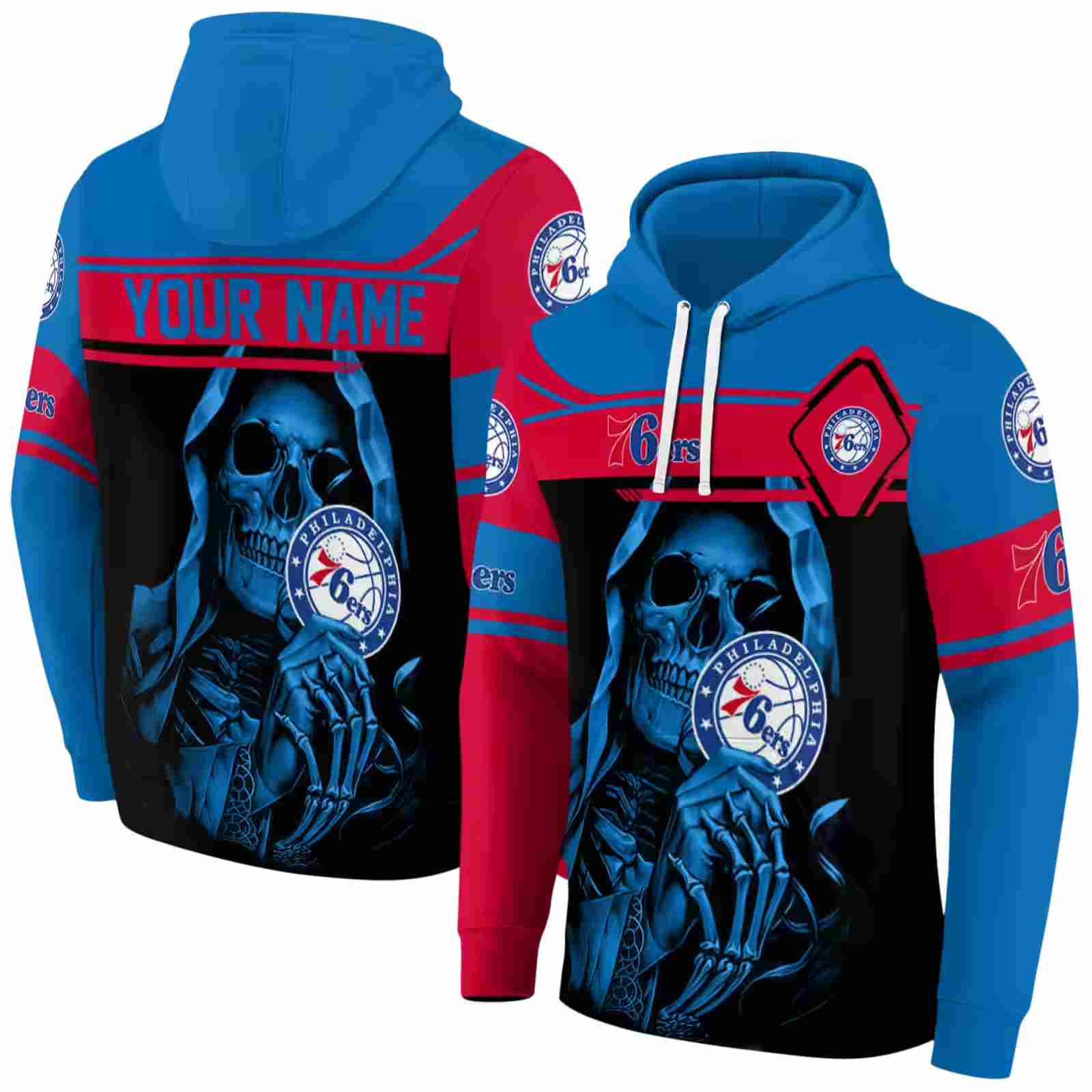 custom philadelphia 76ers grim reaper blue black hoodie fashion forward