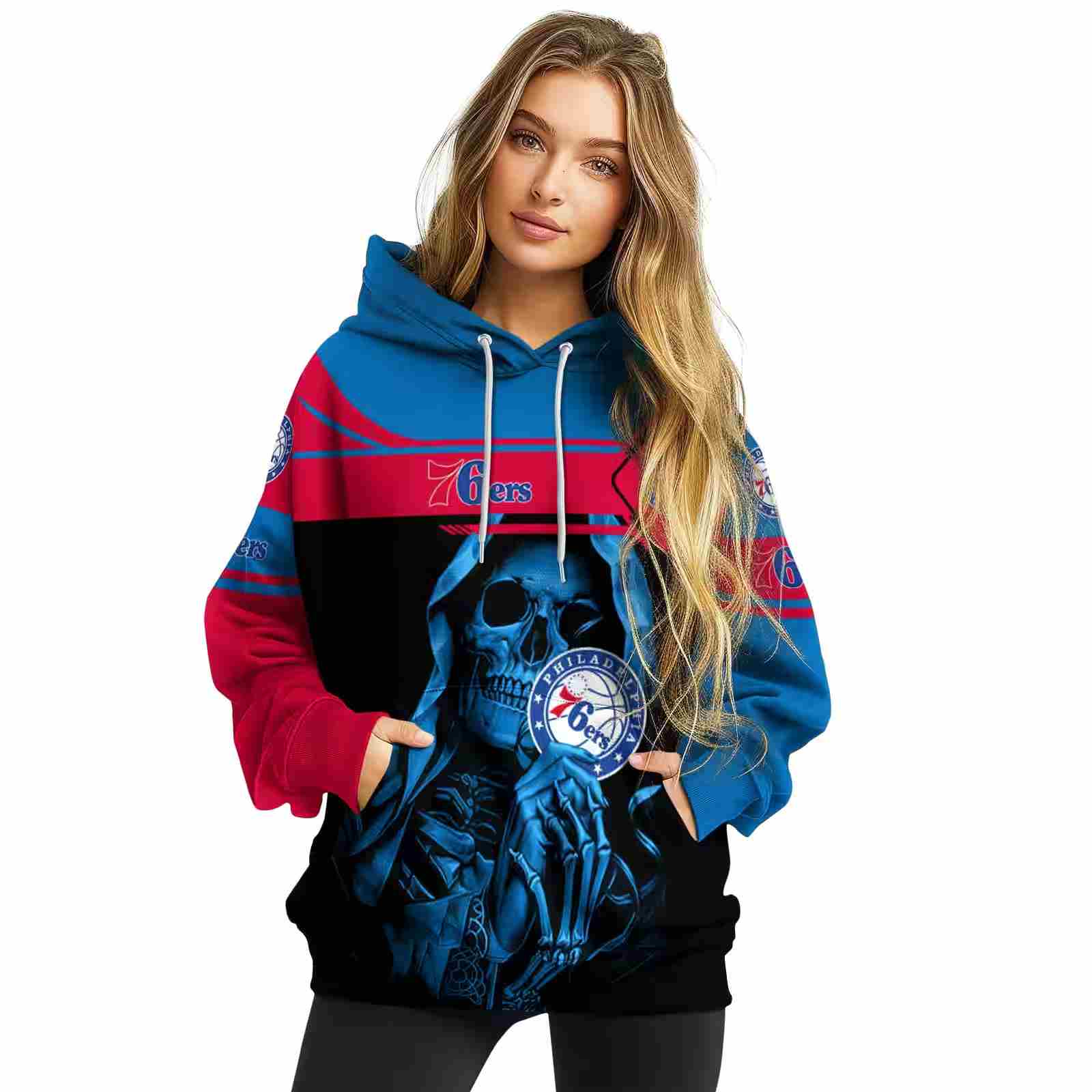 custom philadelphia 76ers grim reaper blue black hoodie high quality