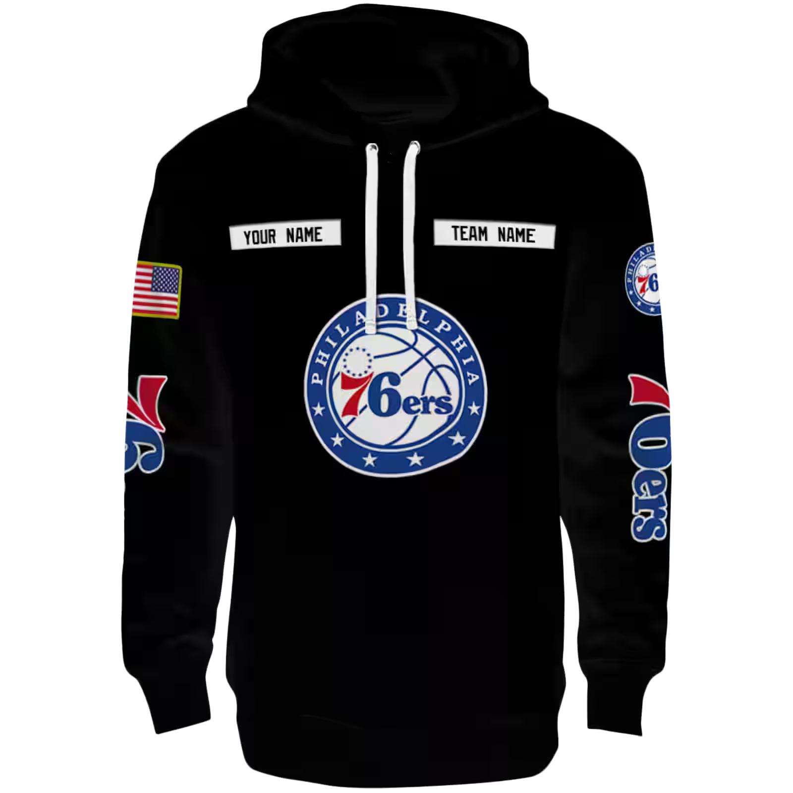 Custom Philadelphia 76ers Punisher Skull Black Hoodie