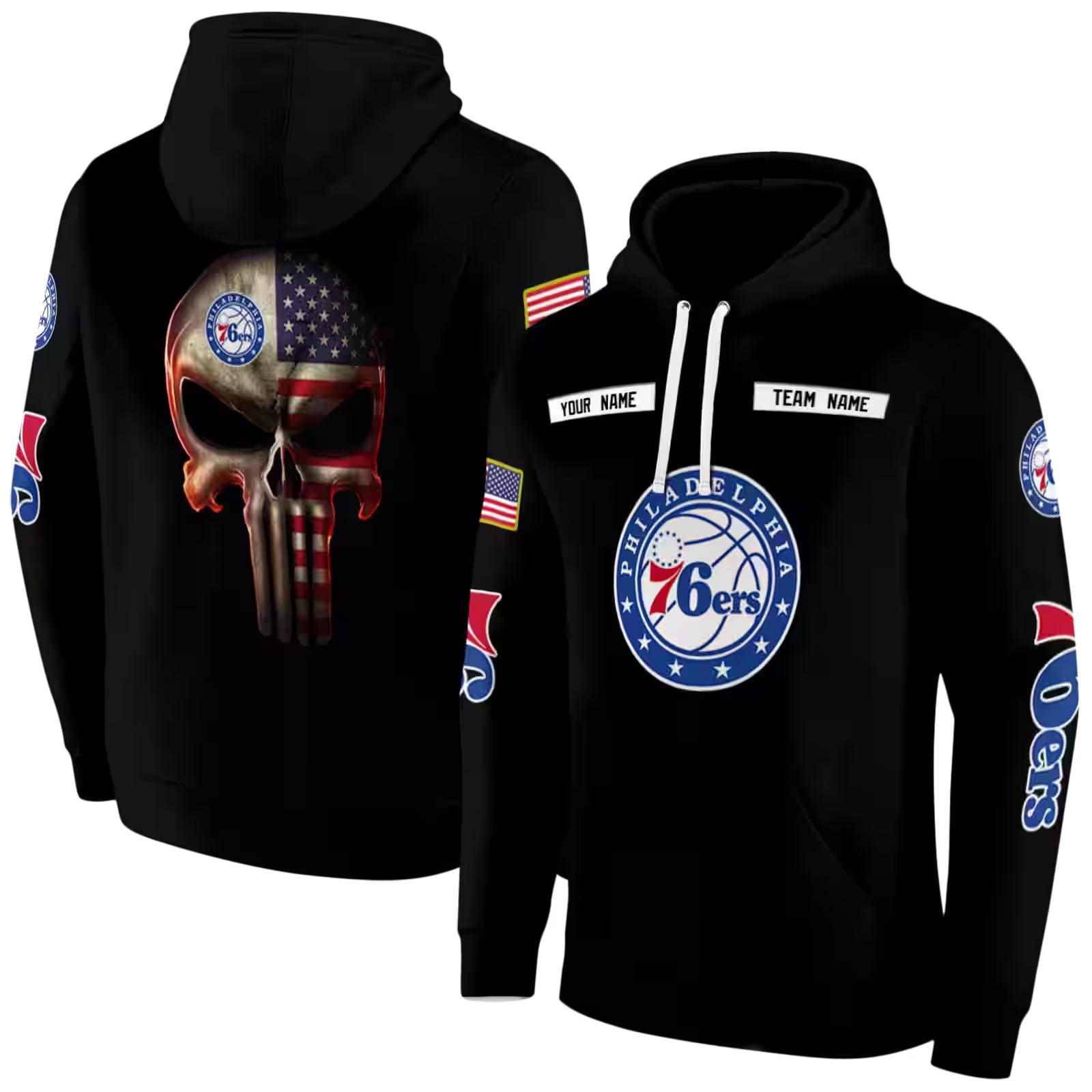 custom philadelphia 76ers punisher skull black hoodie fashion forward