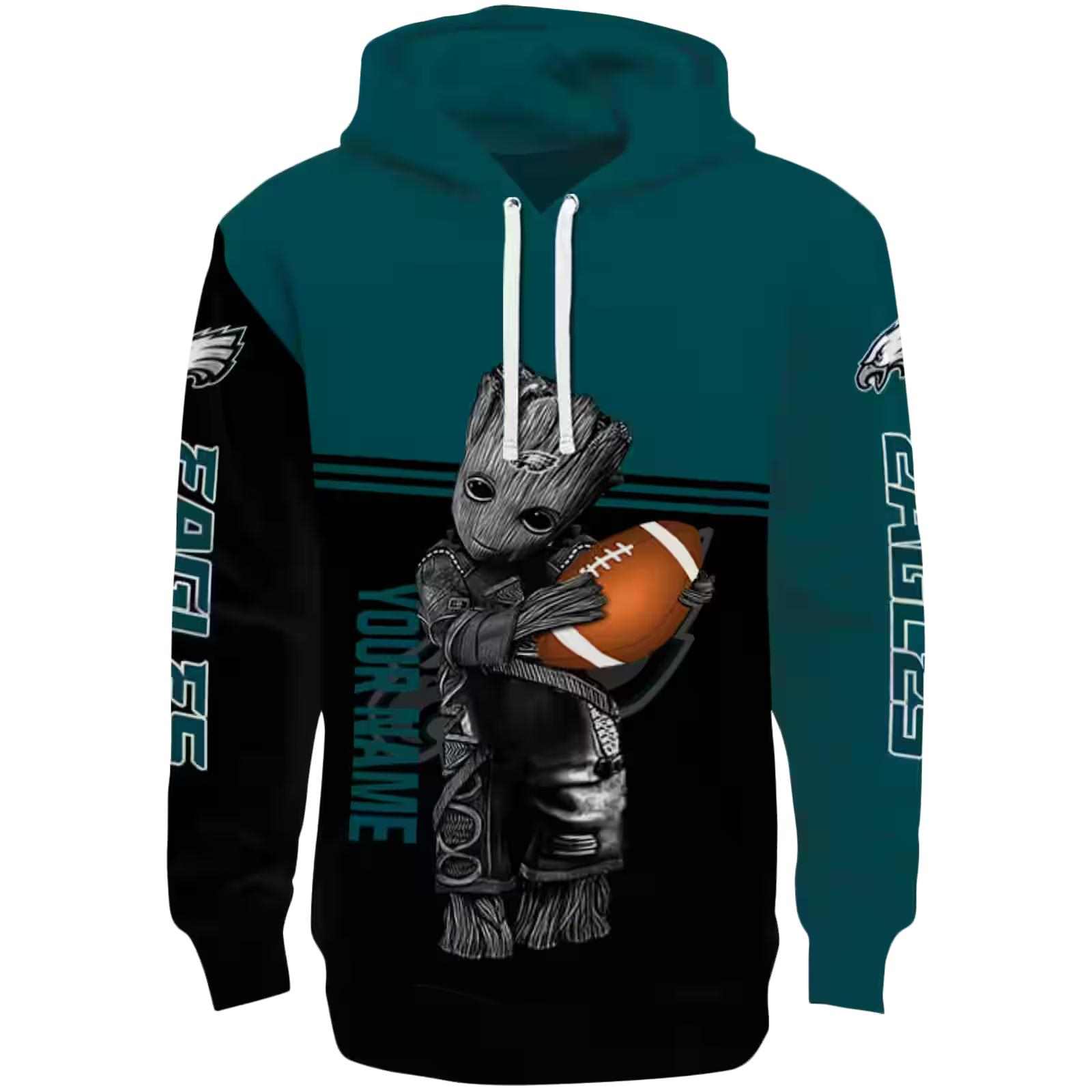 Custom Philadelphia Eagles Baby Groot Green Black Hoodie